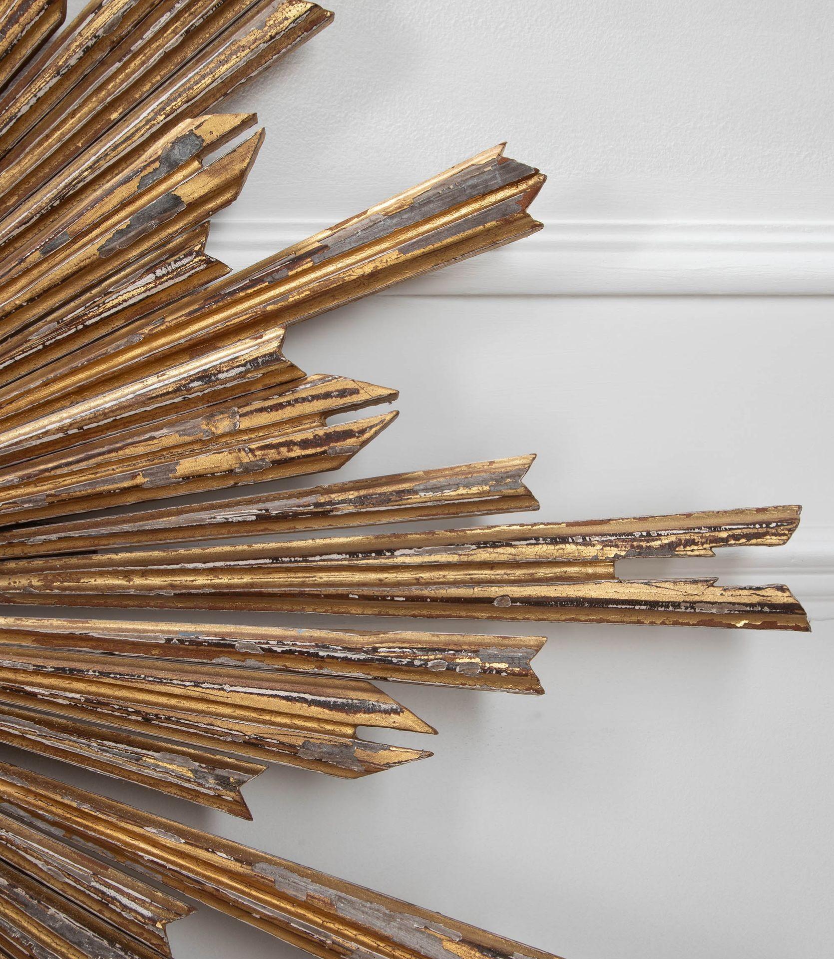Rustic Large Pair of Italian Giltwood Sunburst Mirrors For Sale