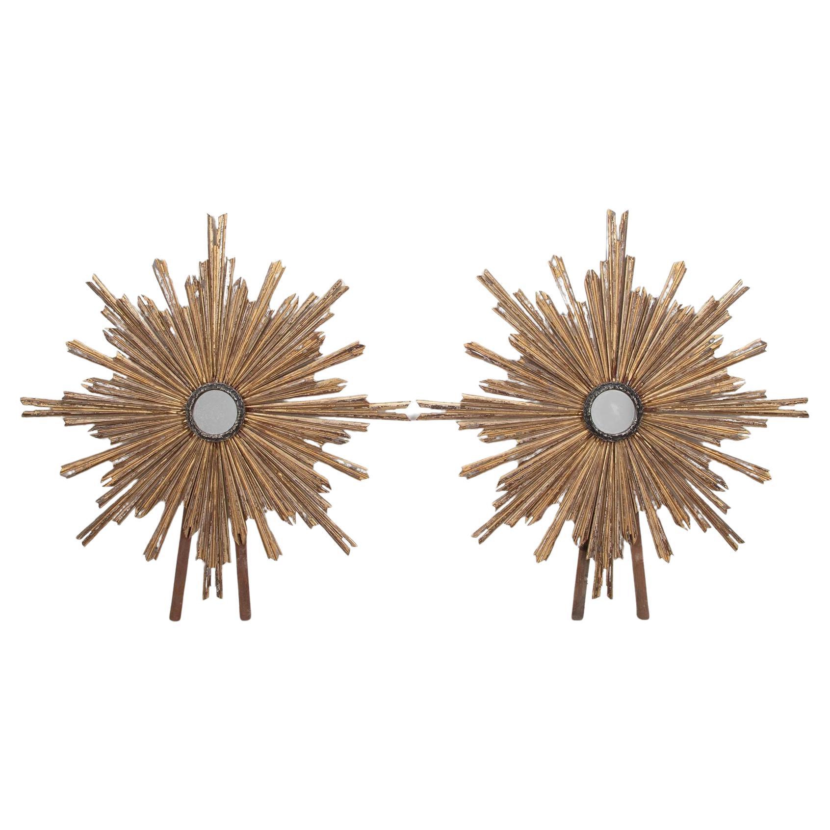 Large Pair of Italian Giltwood Sunburst Mirrors
