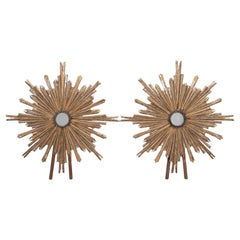 Large Pair of Italian Giltwood Sunburst Mirrors