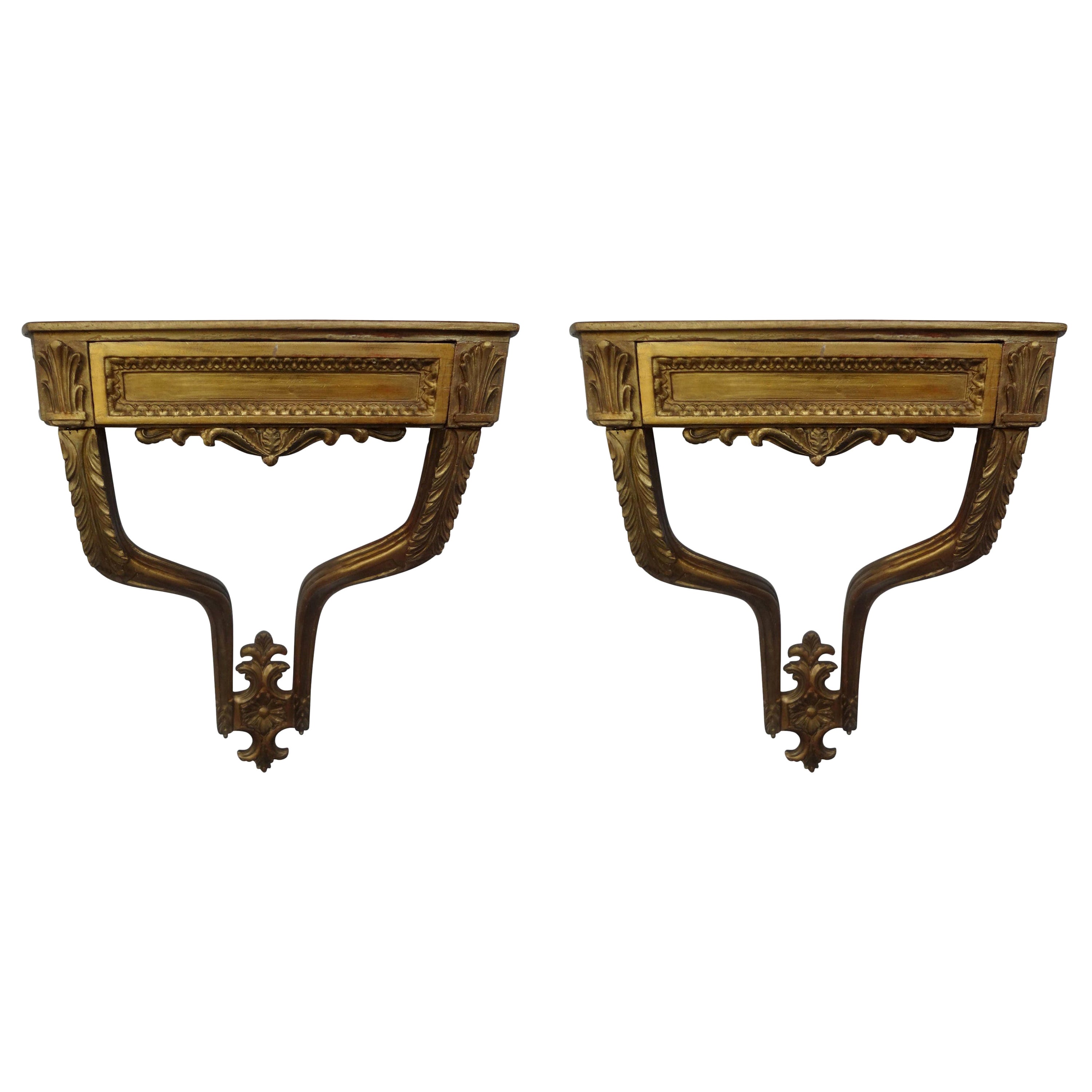 Large Pair of Italian Louis XVI Style Giltwood Wall Brackets