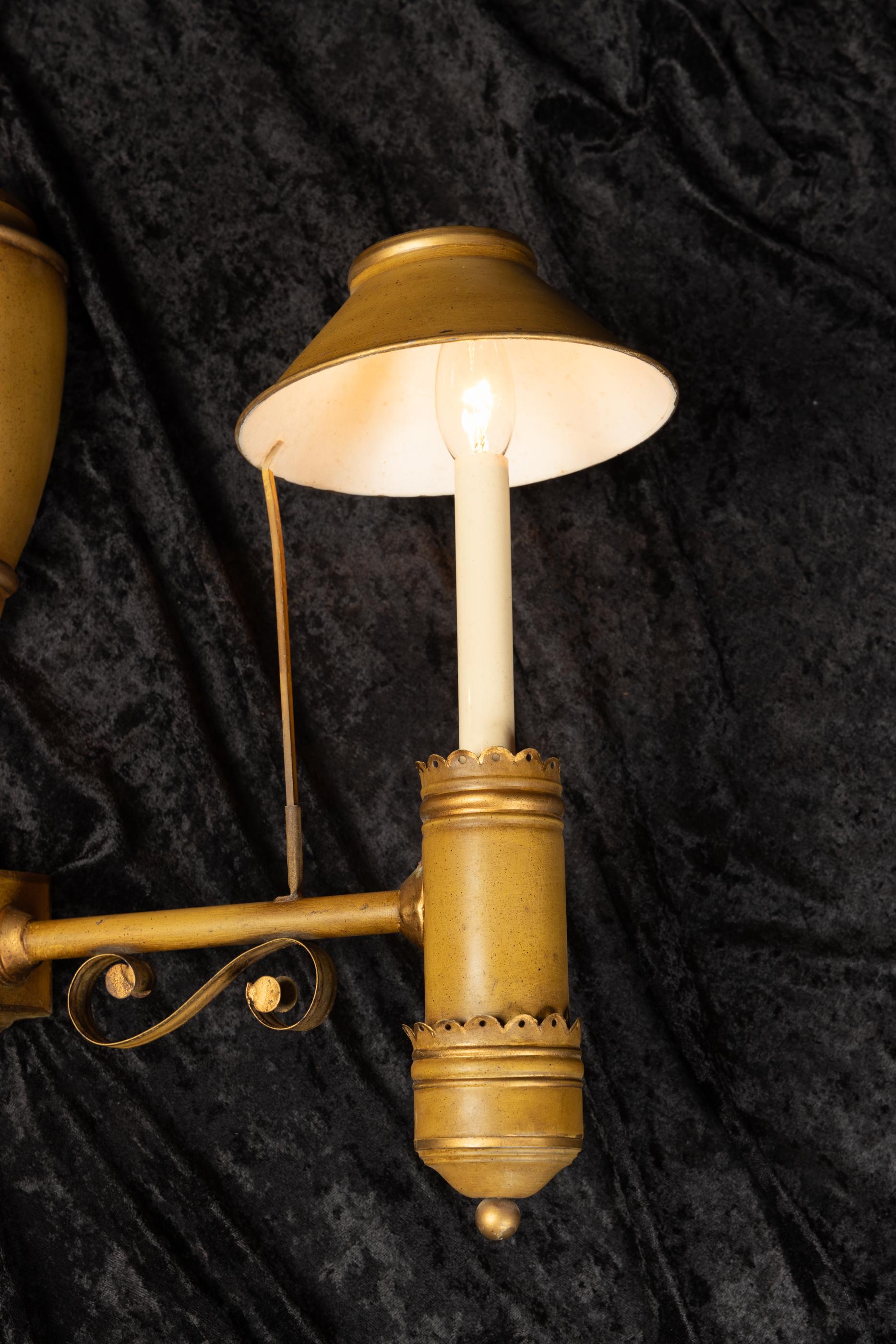 Large Pair of Italian Mid-20th Century Tole Sconces with Light Shades In Good Condition For Sale In New Orleans, LA
