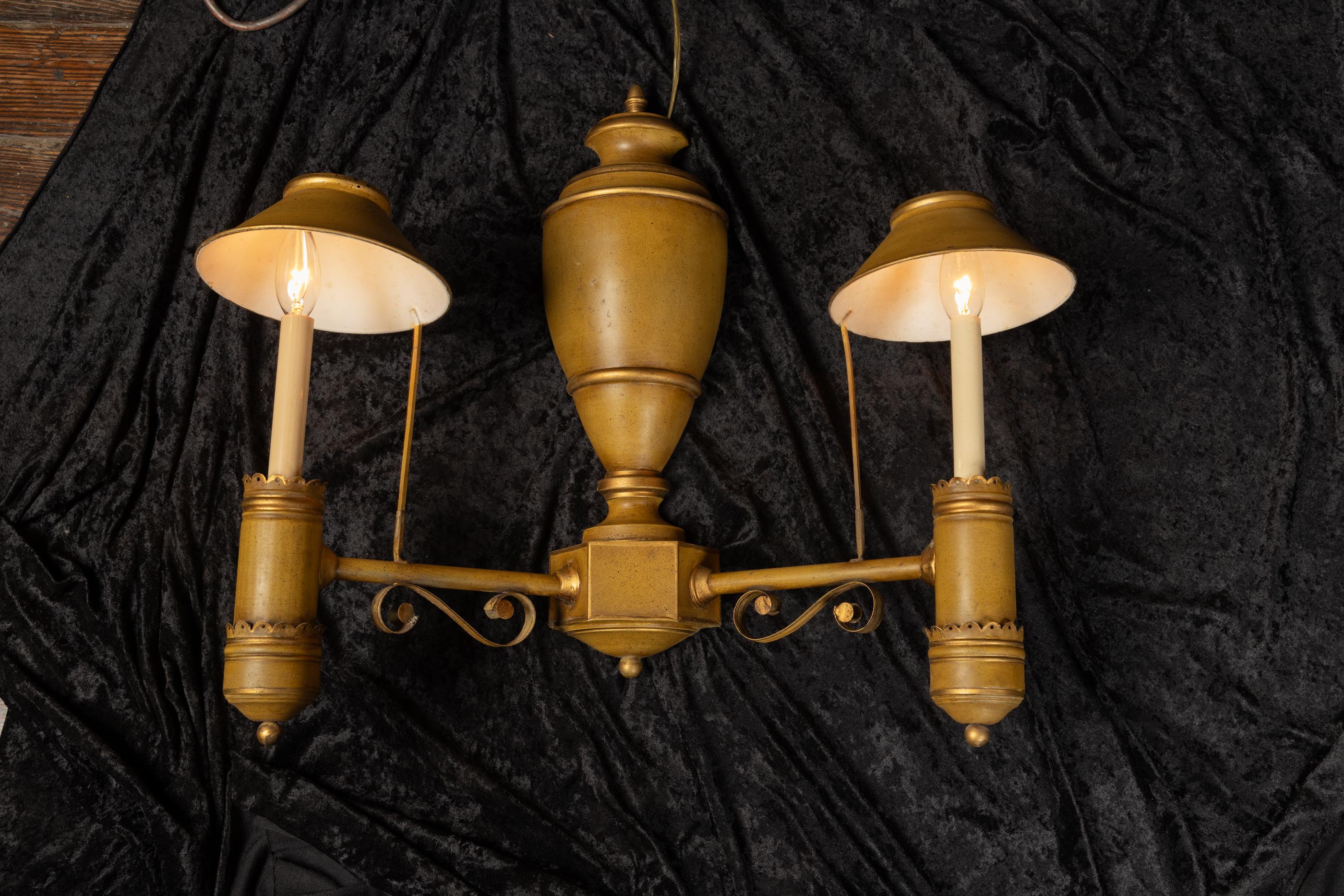 Large Pair of Italian Mid-20th Century Tole Sconces with Light Shades For Sale 1