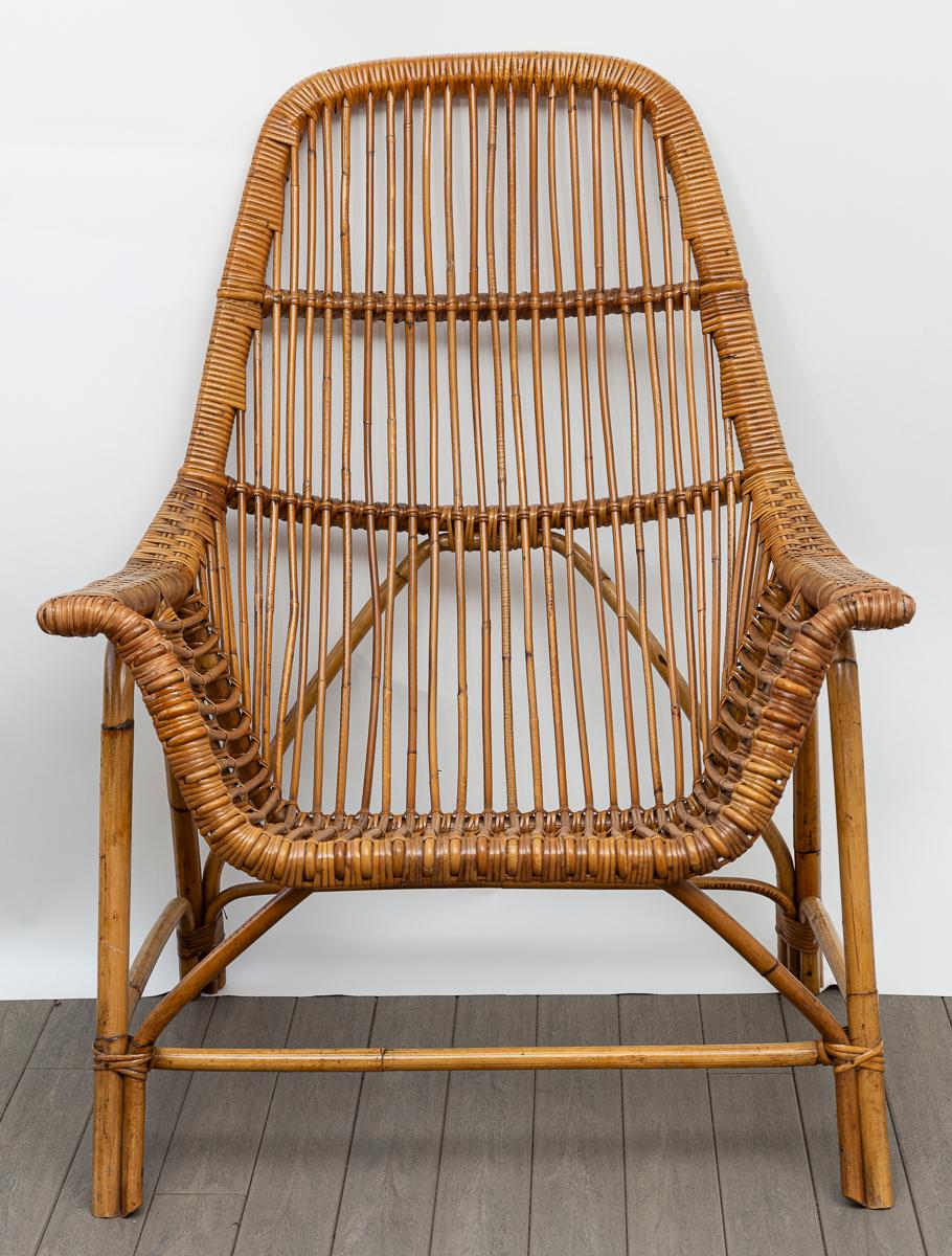 Mid-Century moderno Grande coppia di sedie da salotto in bambù della metà del secolo scorso di Coslin per Gervasoni