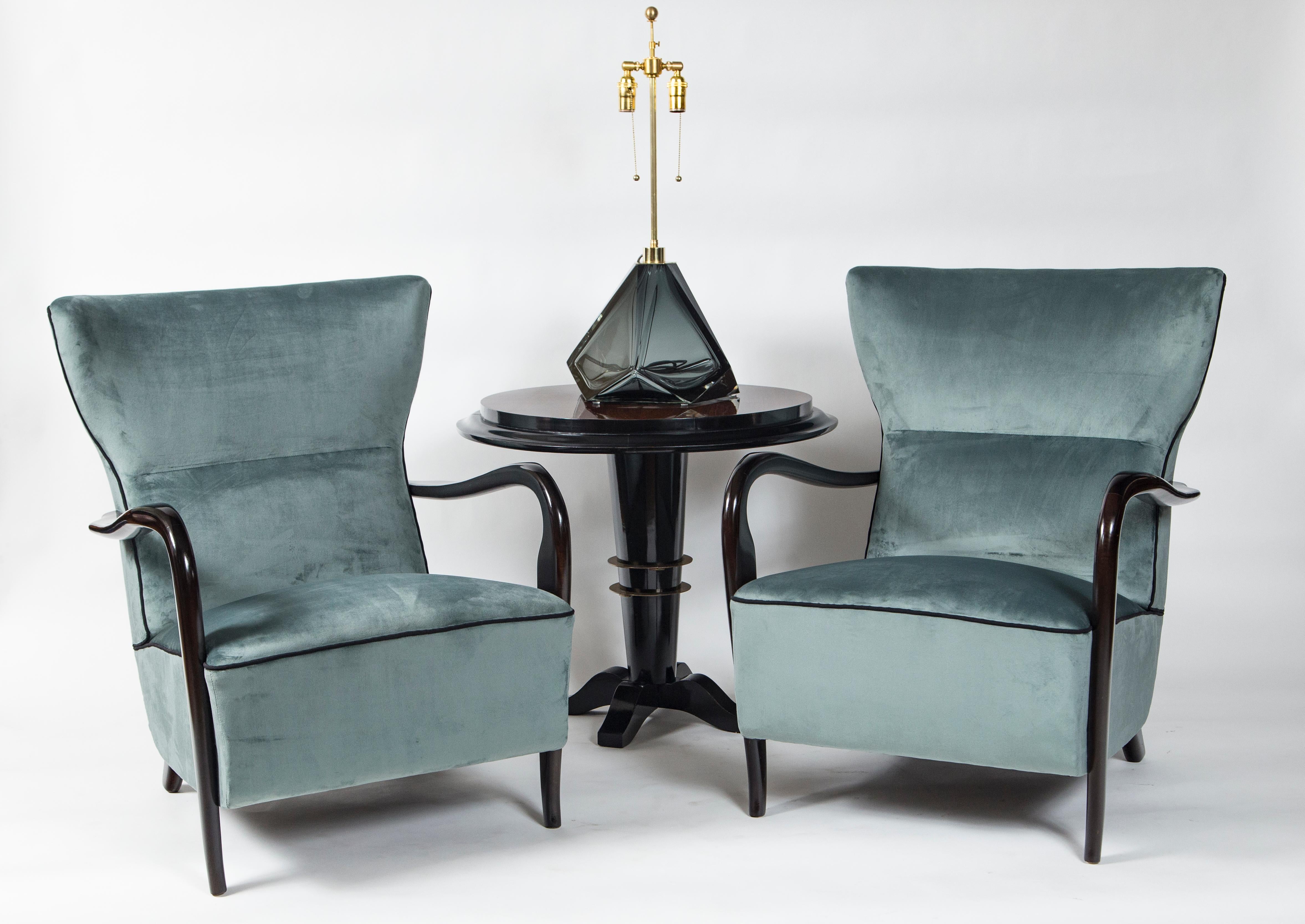 Mid-Century Modern Large Pair of Midcentury Velvet Lounge Chairs Attributed to Guglielmo Ulrich