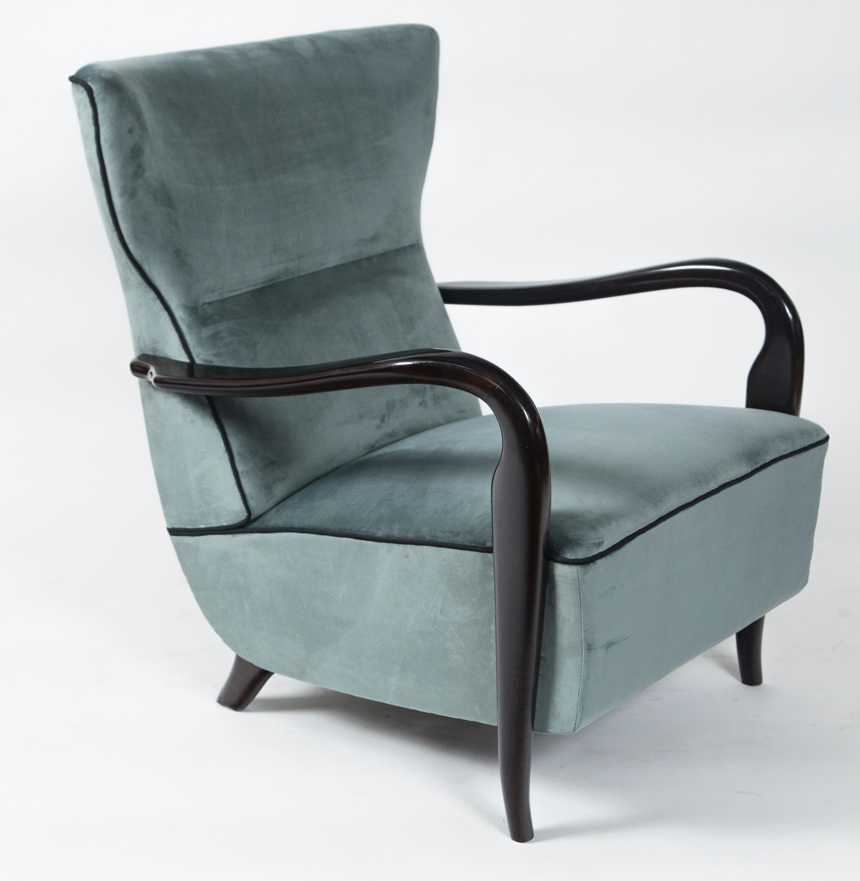 20th Century Large Pair of Midcentury Velvet Lounge Chairs Attributed to Guglielmo Ulrich