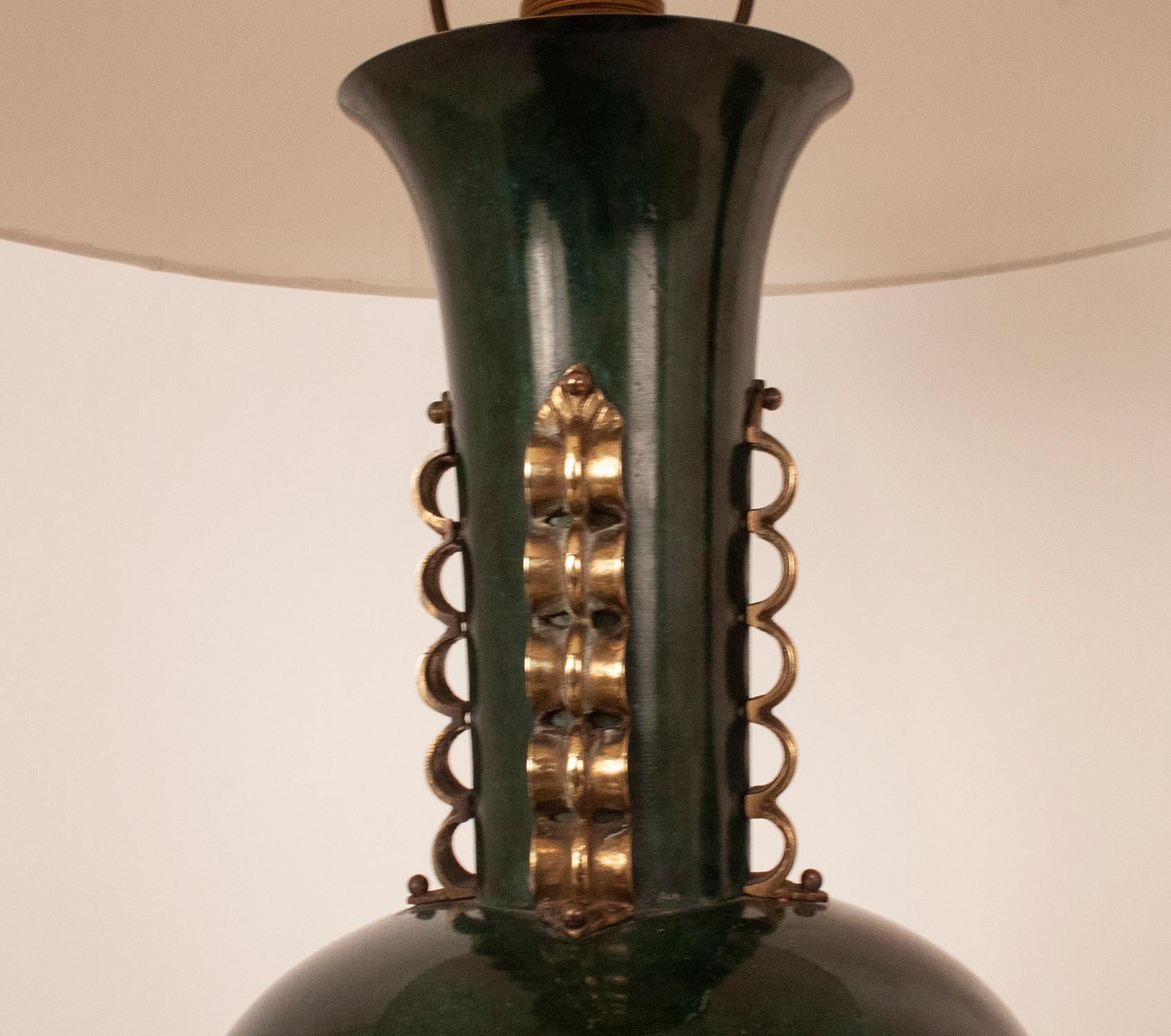 Large Pair of Italian Table Lamps, in the Manner of Gio Ponti, Metal and Brass For Sale 8