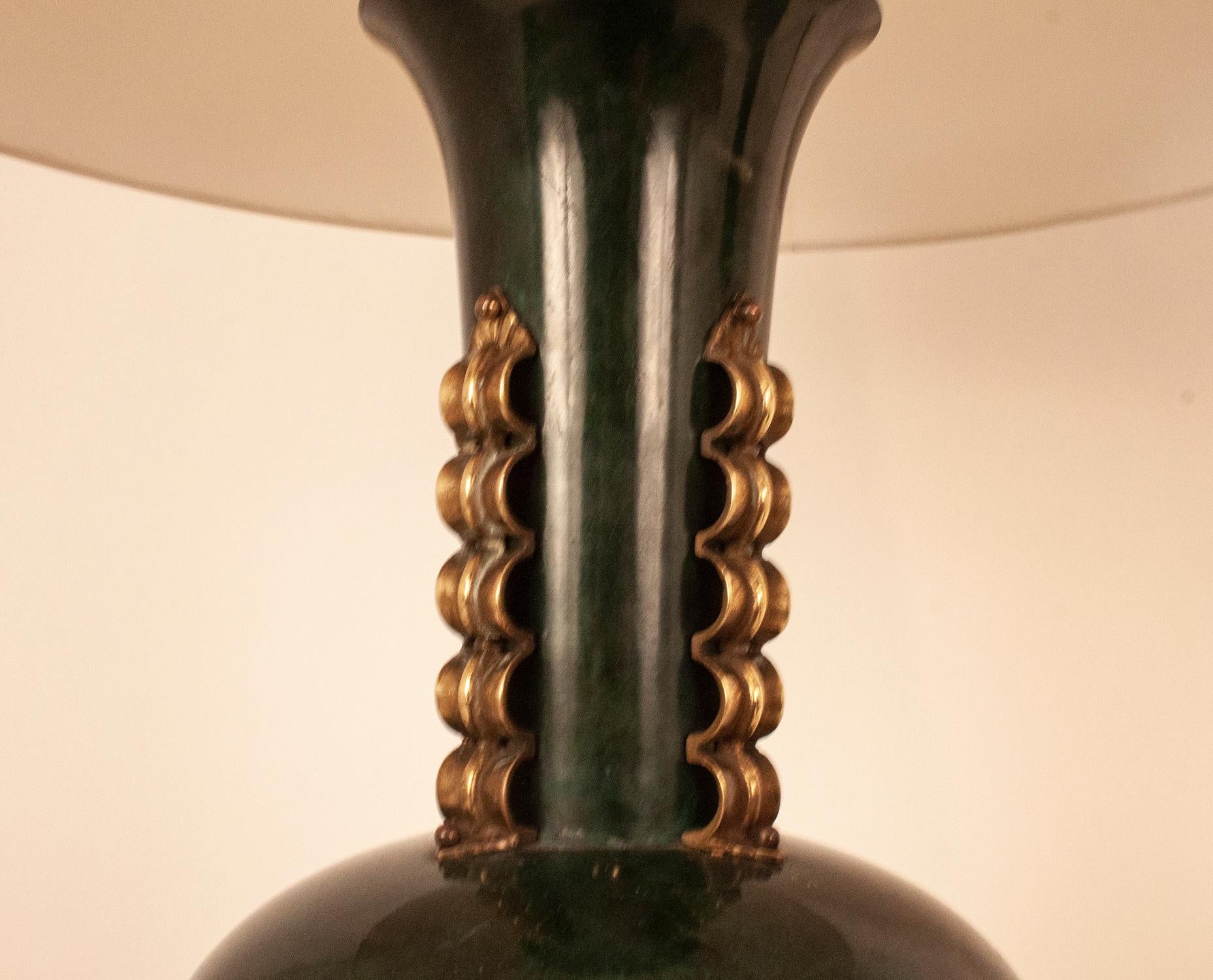 Large Pair of Italian Table Lamps, in the Manner of Gio Ponti, Metal and Brass For Sale 9