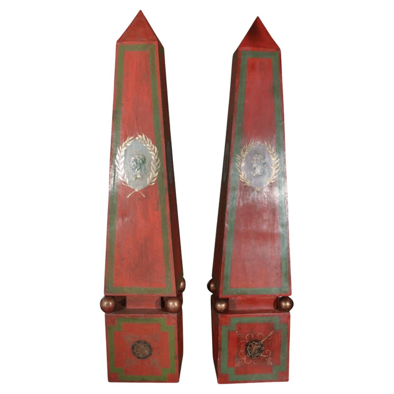 Large Pair of Italian Tole Obelisks For Sale