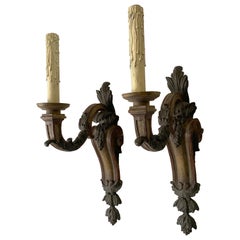 Large Pair of Italian Tuscan Style Polychromed Wood Sconces