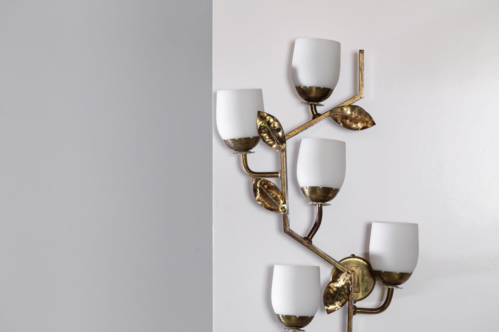 20th Century Large Pair of Italian Wall Light in Brass, 1950s gio ponti style