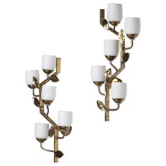 Large Pair of Italian Wall Light in Brass, 1950s gio ponti style