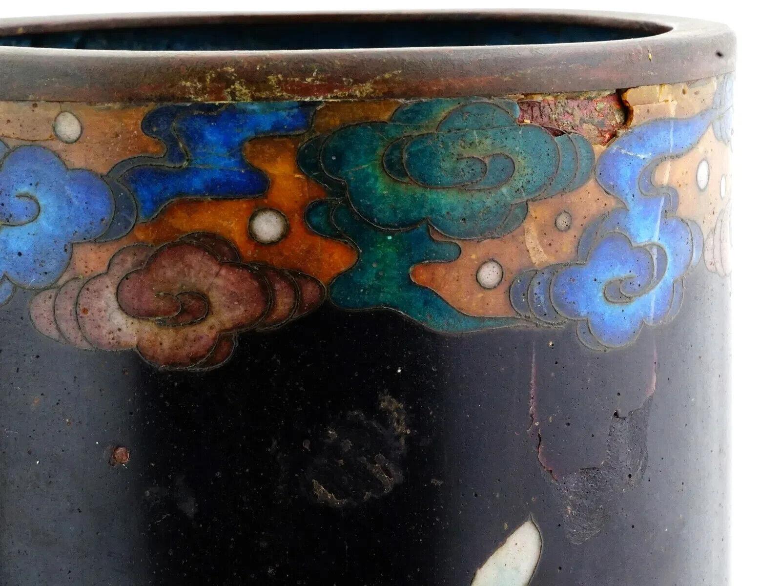 Gran Pareja De Jarrones Japoneses De Cloisonné Esmaltado Jardín Y Pájaros en venta 4