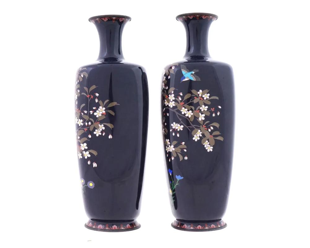 19th Century Large Pair of Japanese Cloisonné with Blue Birds signed Gonda Hirosuke For Sale