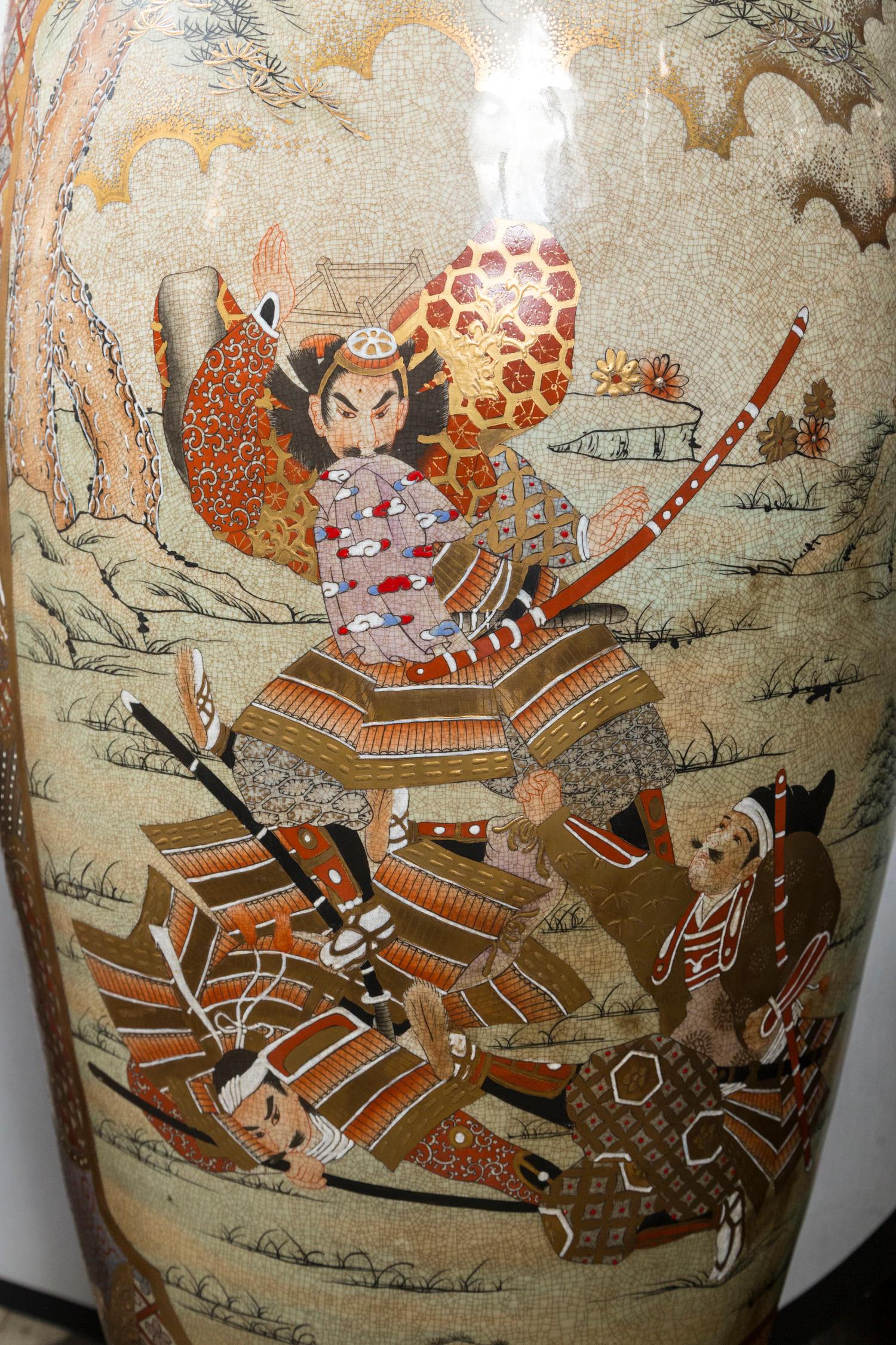 Hand-Painted Large Pair of Japanese Floor or Palaces Vases For Sale