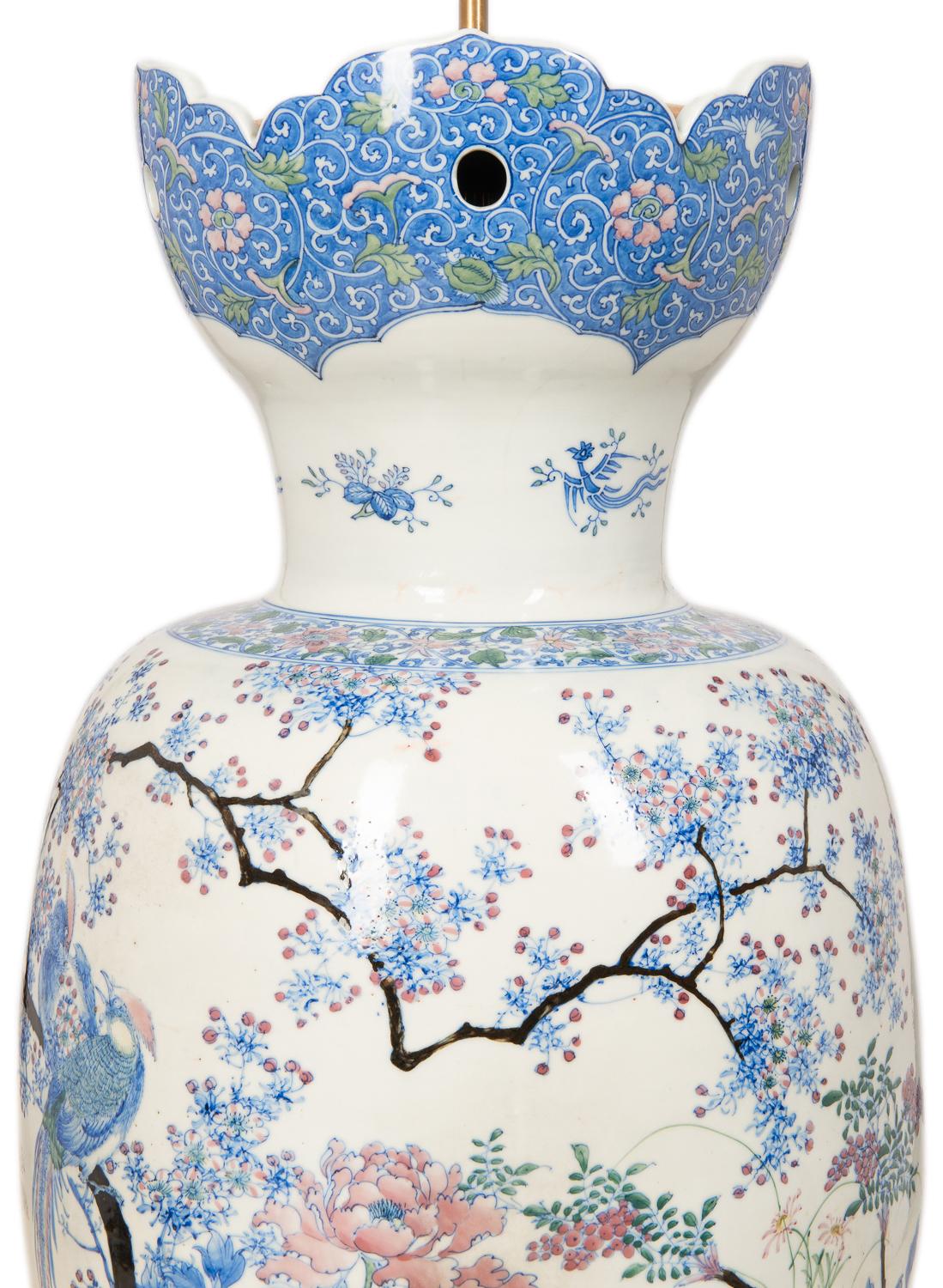 20th Century Large Pair of Japanese Yokohama Porcelain Vases / Lamps, 90cm(35.5”) high For Sale