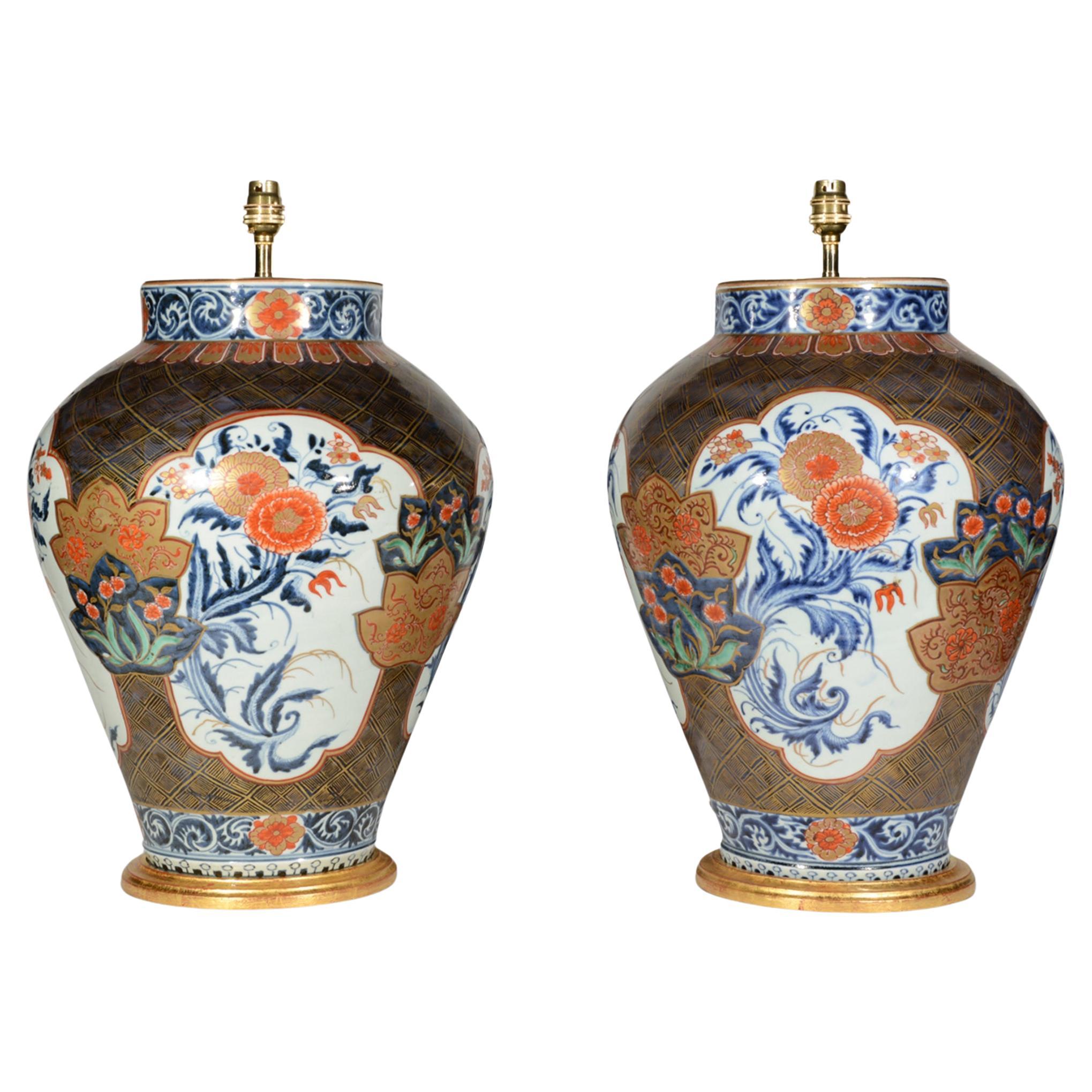 Large Pair of Japanese Imari Early 18th Century Table Lamps