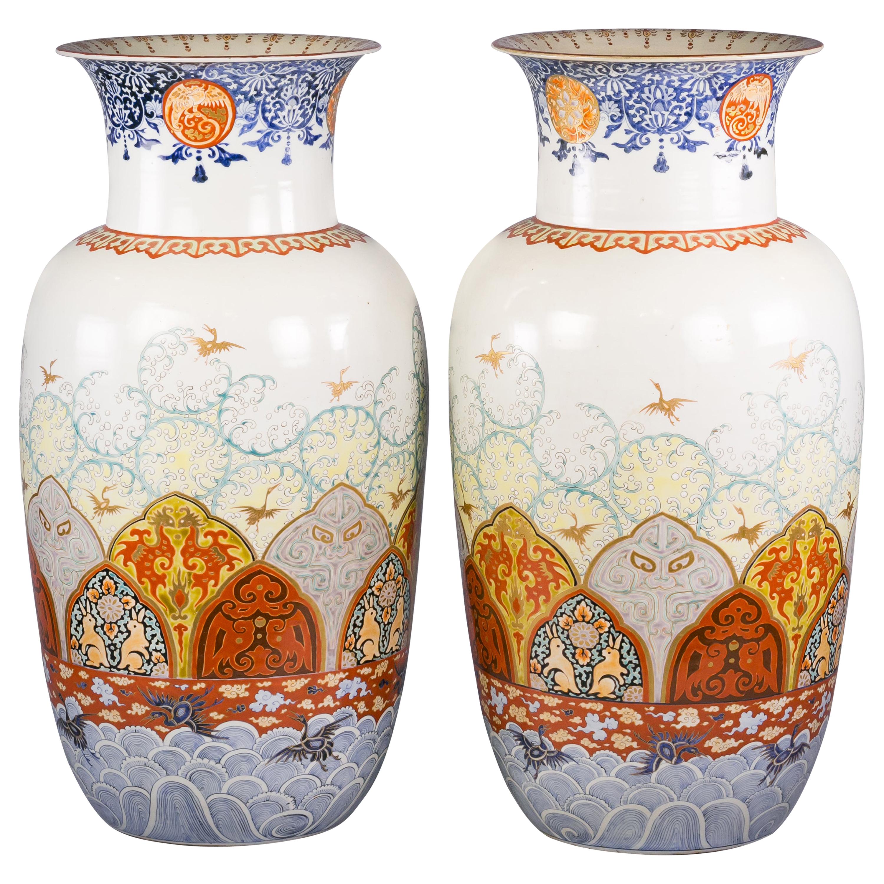 Large Pair of Japanese Imari Style Vases, circa 1880