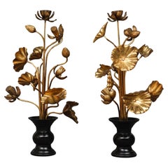 Large pair of Japanese ‘Jyôka’ 常花, sets of gilded lotus flowers and -leaves.