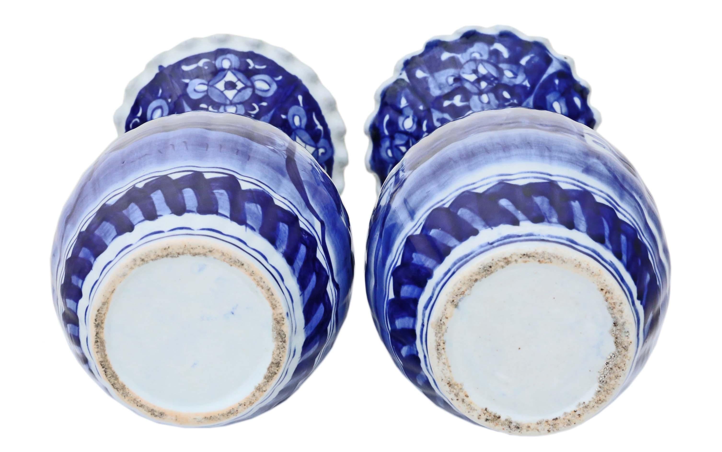 Large Pair of Japanese Meiji Imari Blue and White Vases 1