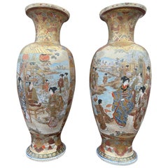 Large Pair of Japanese Satsuma Vases, 19th Century