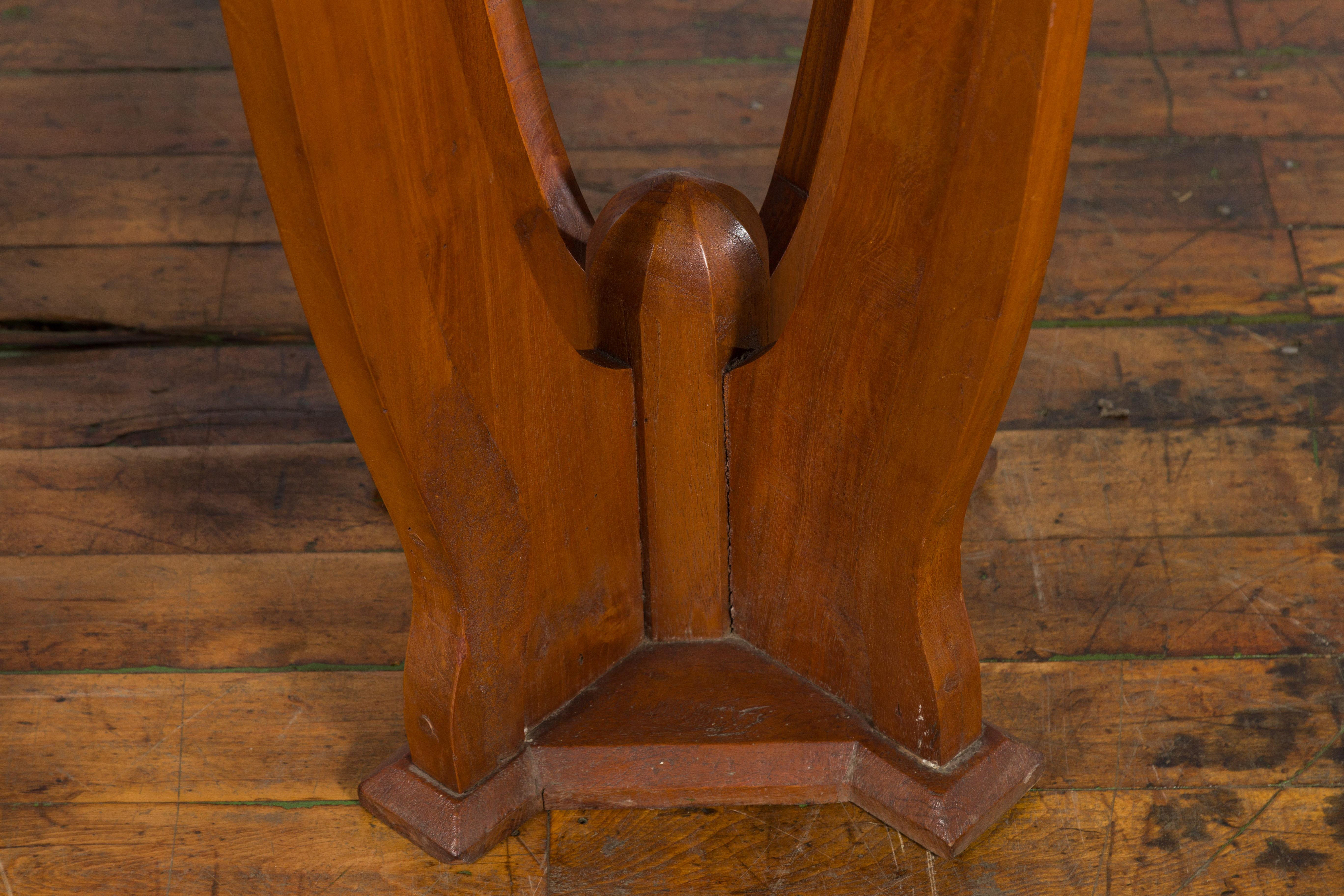 Large Pair of Javanese Art Deco Style Teak Wood Plant Stands with Brass Braces For Sale 2