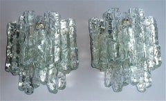 Large Pair of Kalmar Sconces Wall Lamps Textured Murano Ice Glass 1960 Brutalist