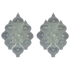 Large Pair of Kalmar Tulipan Wall Lights Sconces Murano Glass White Brass, 1960s