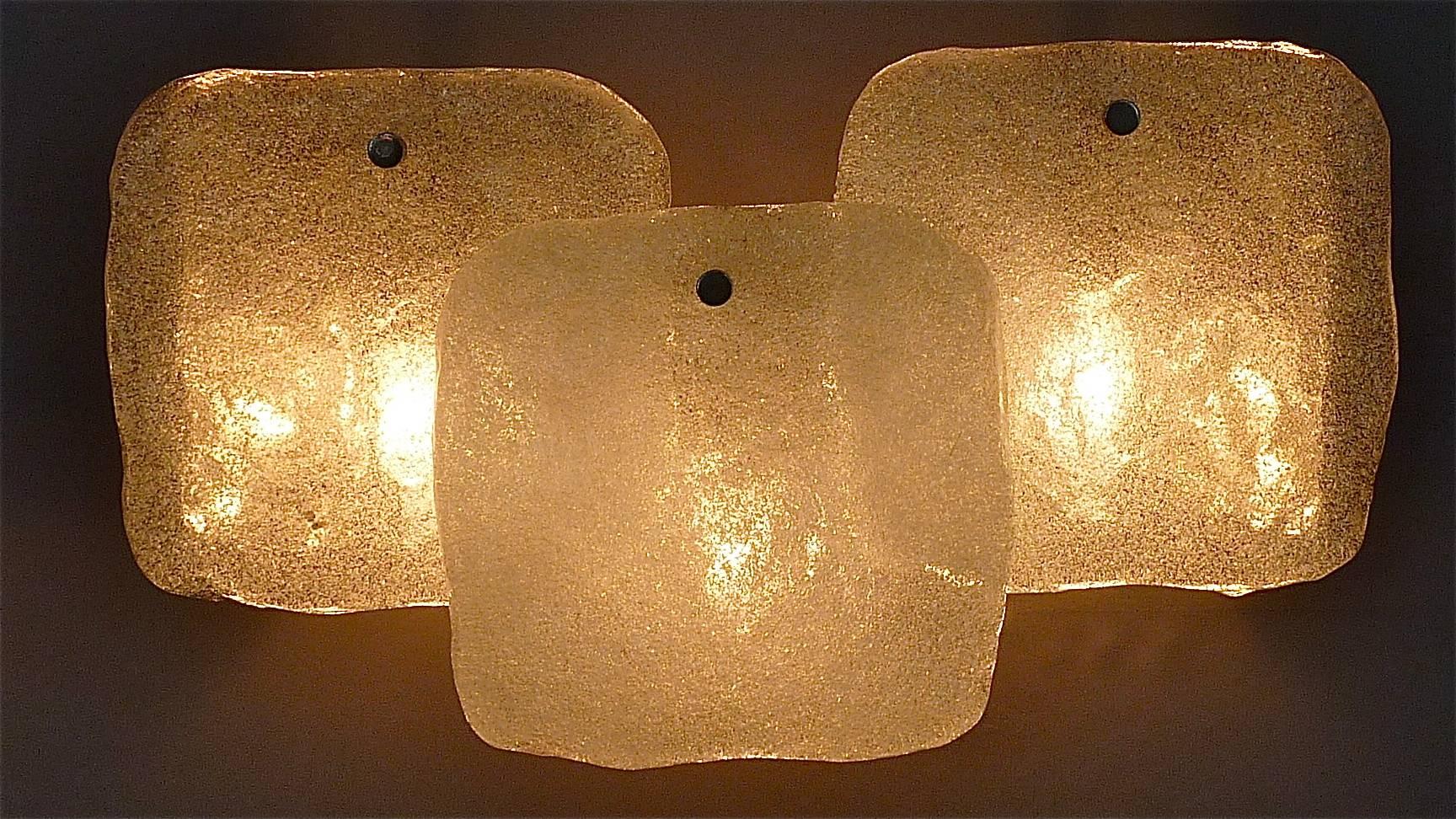 Large Pair of Kalmar Sconces Wall Lamps White Murano Ice Glass Chrome Brass 1960 3