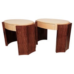 Large Pair of Lacquered Goatskin and Paldo Wood Nightstands