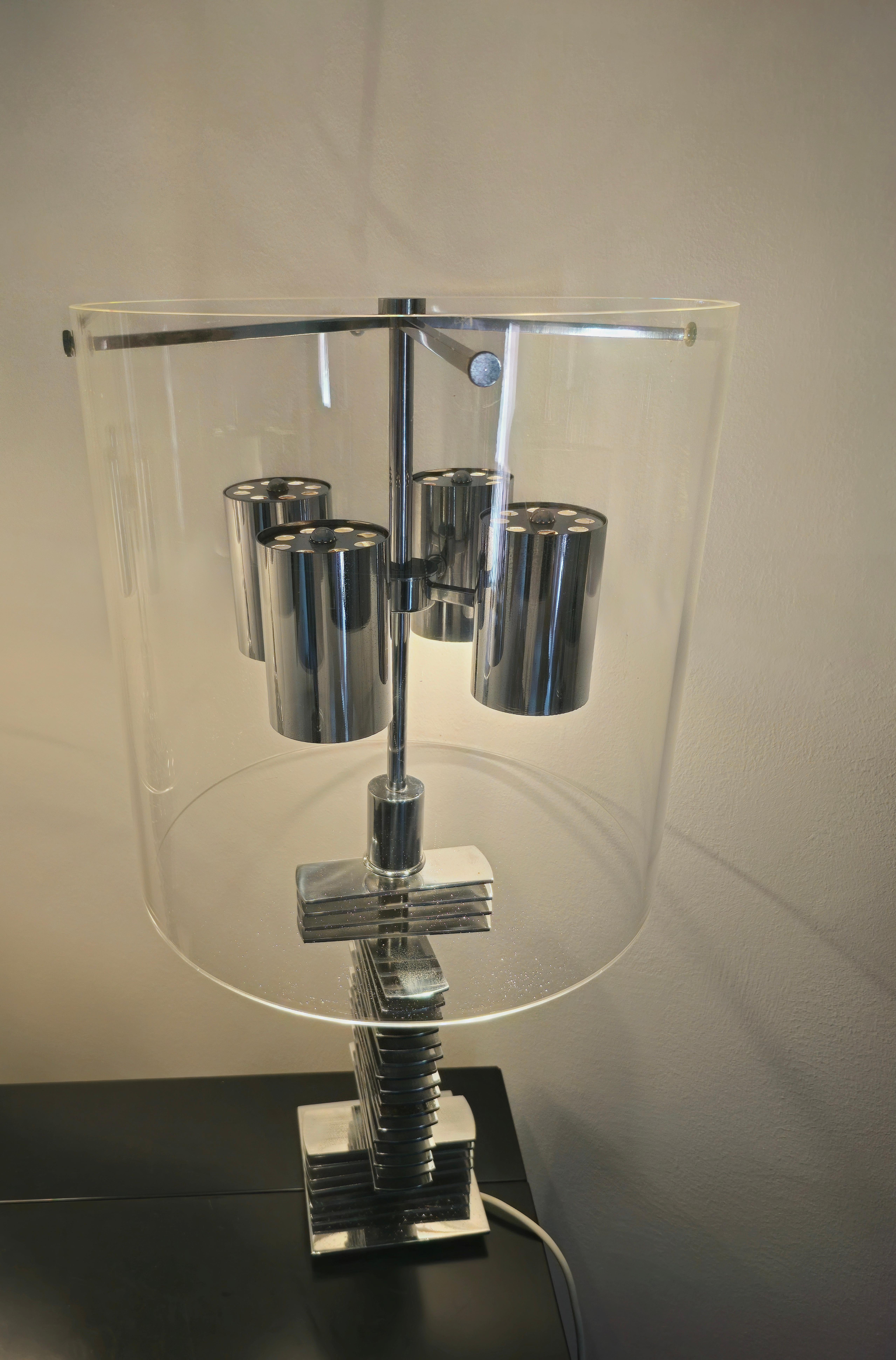 Grande paire de lampes chromées, design moderne du milieu du siècle, Italie, années 1970 en vente 3