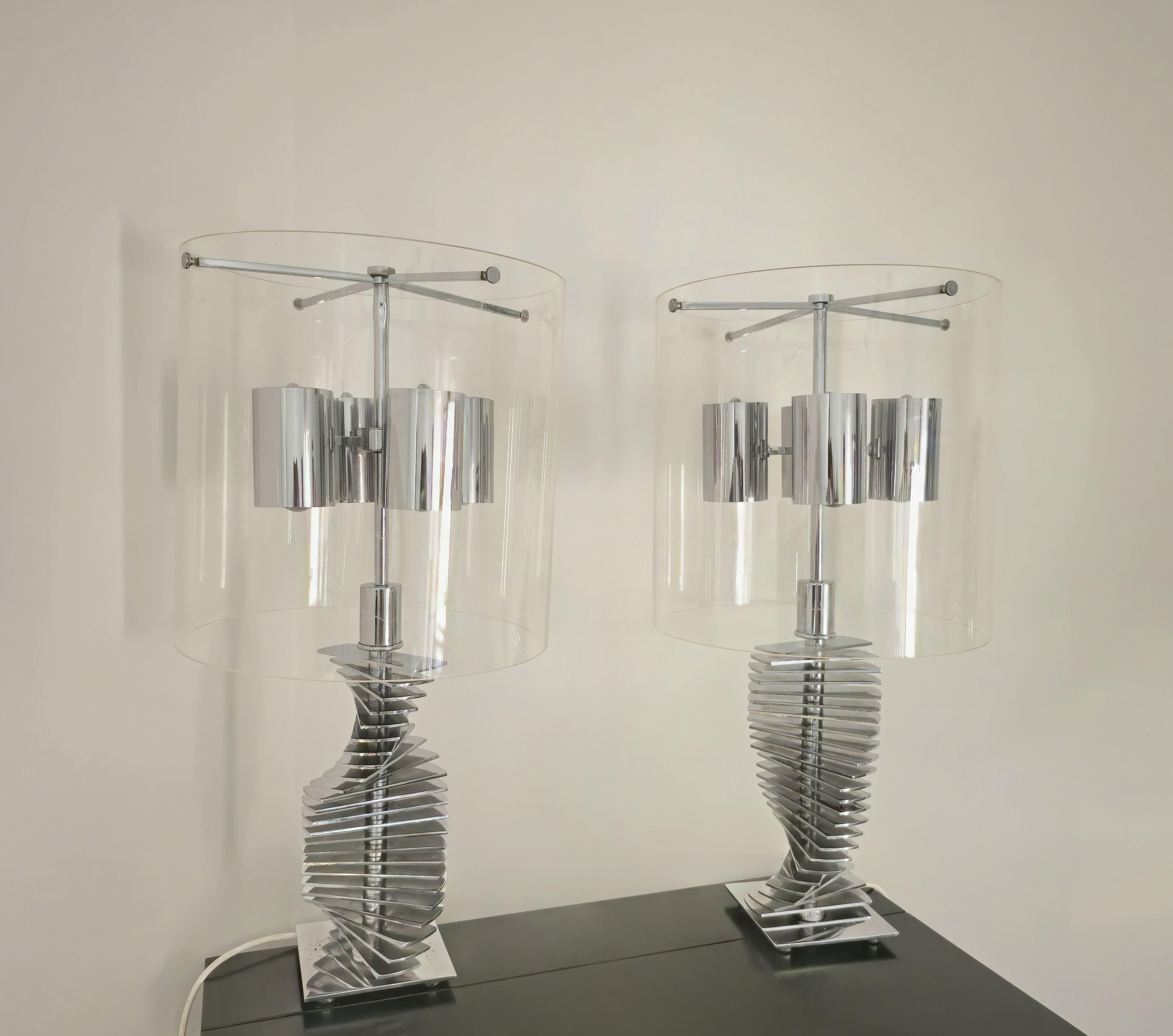 Grande paire de lampes chromées, design moderne du milieu du siècle, Italie, années 1970 en vente 6