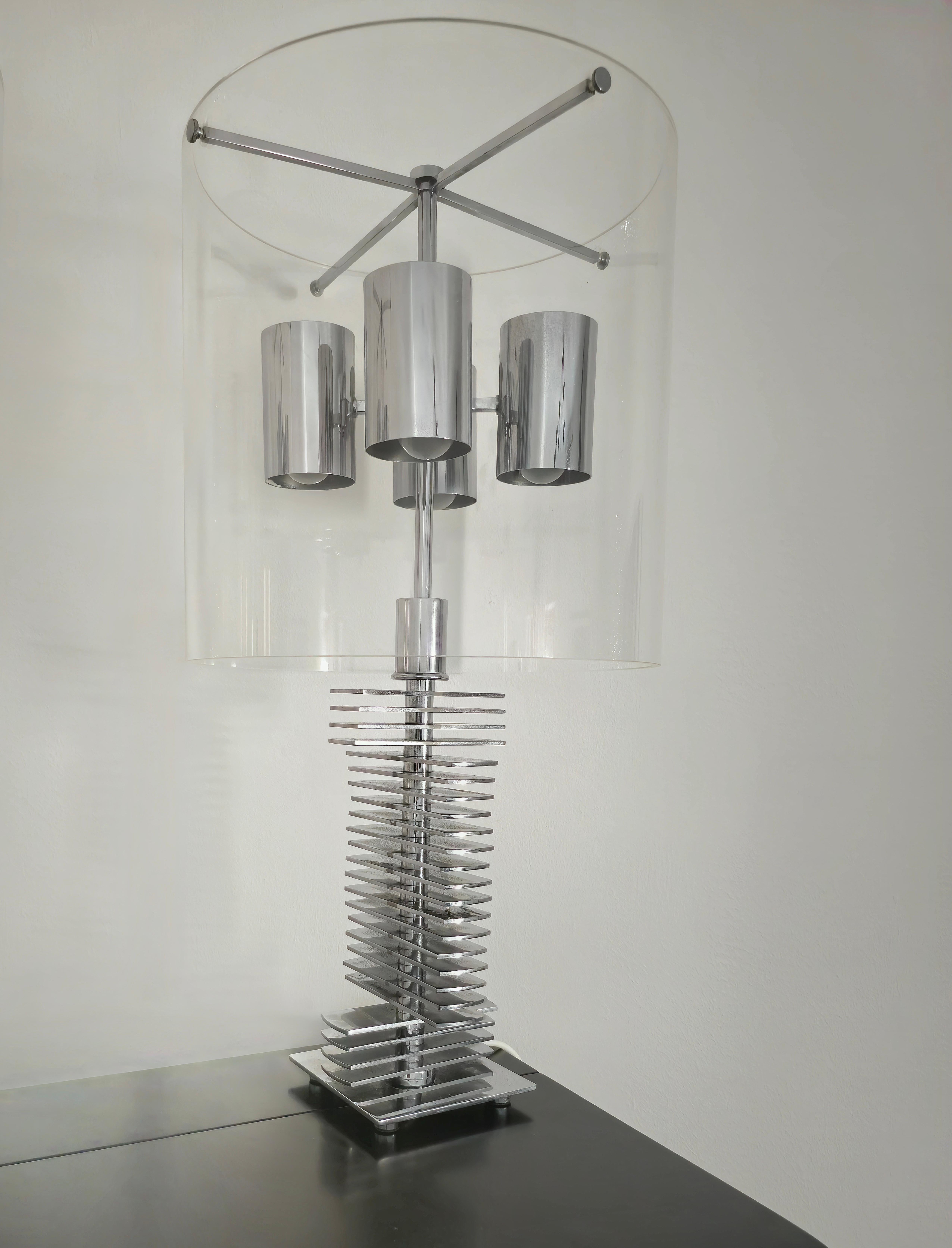 Grande paire de lampes chromées, design moderne du milieu du siècle, Italie, années 1970 en vente 7