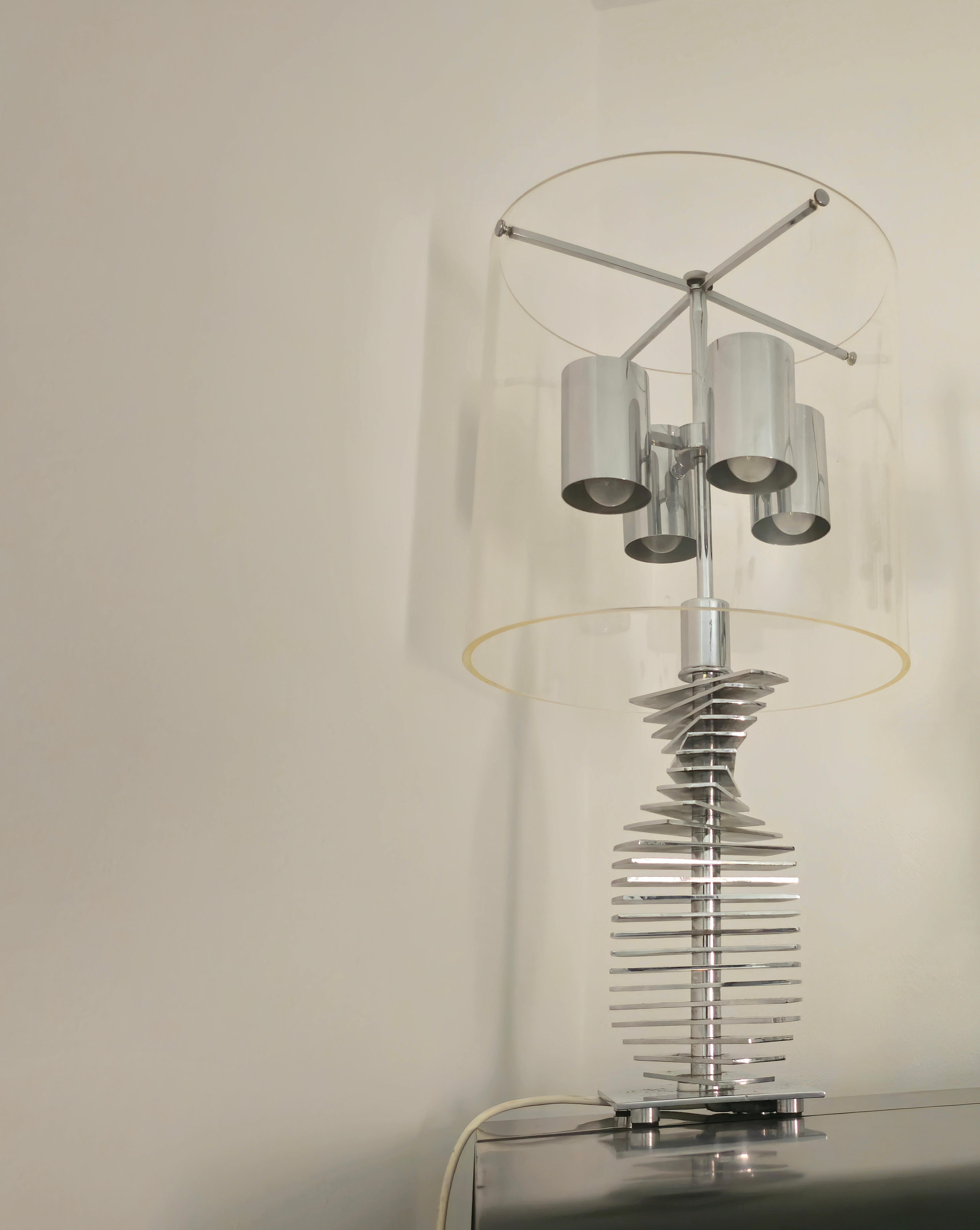 Grande paire de lampes chromées, design moderne du milieu du siècle, Italie, années 1970 en vente 1