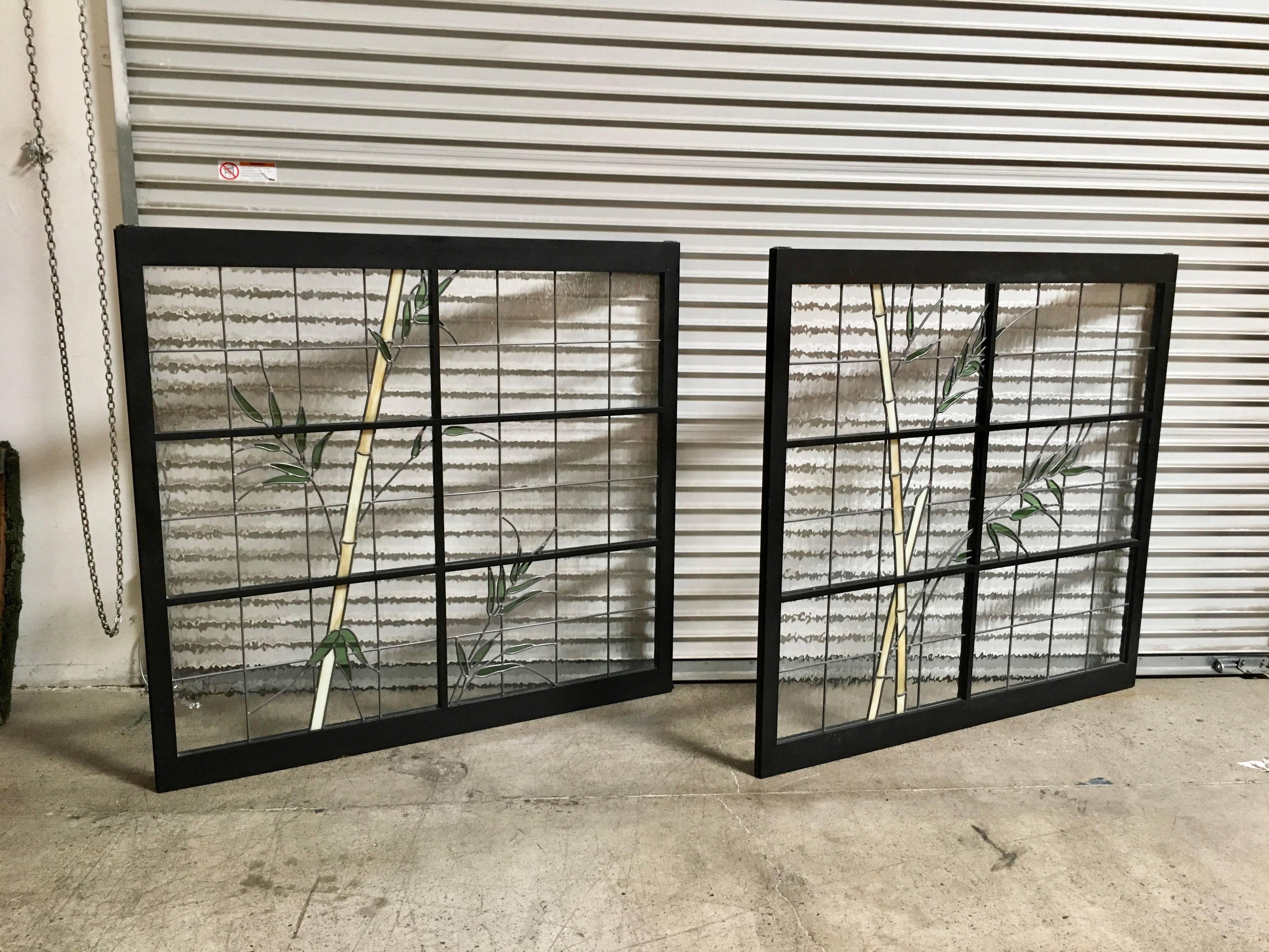 Large Pair of Leaded Glass Windows 7