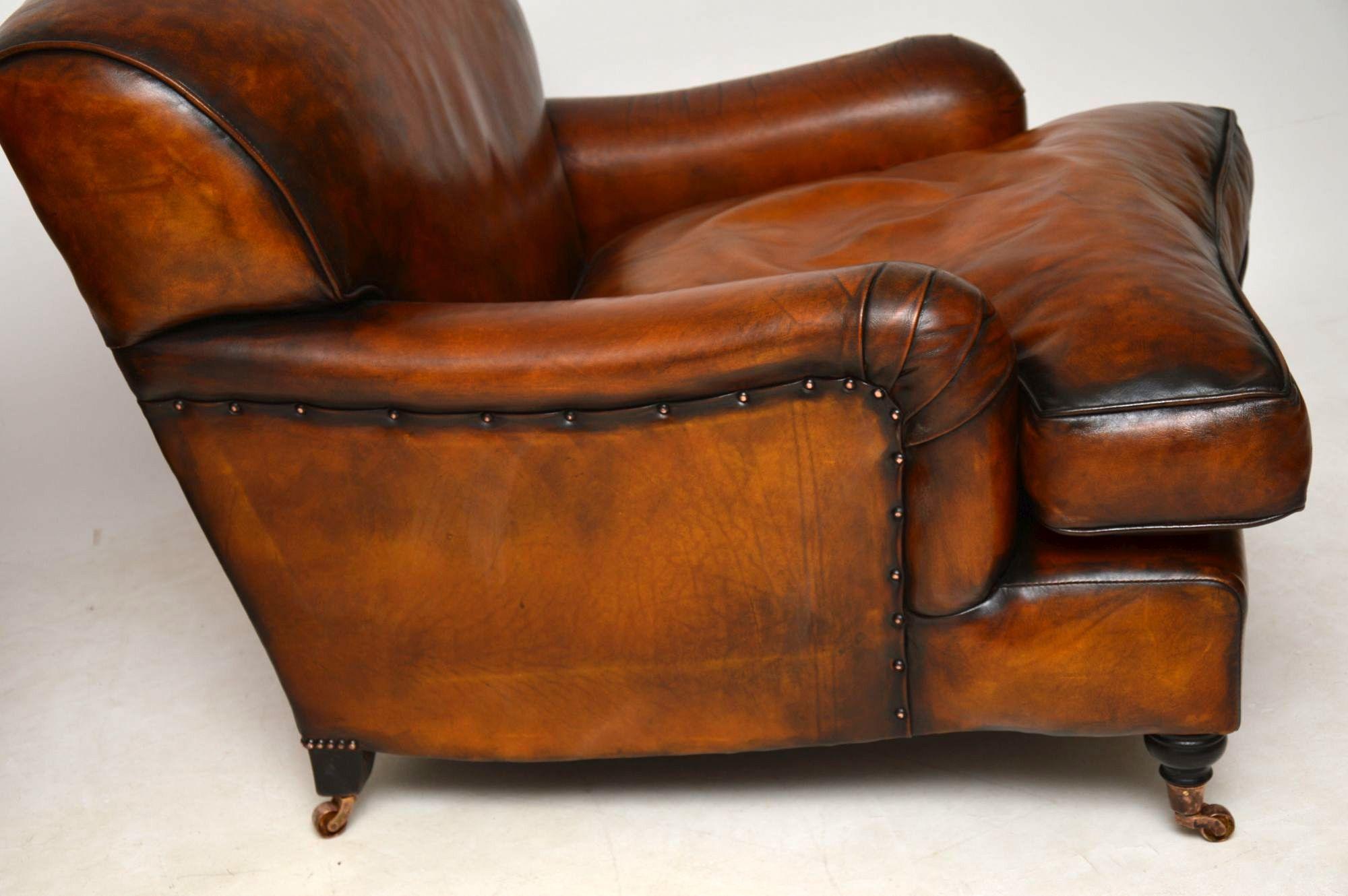 Large Pair of Leather Antique ‘Howard’ Style Armchairs 4