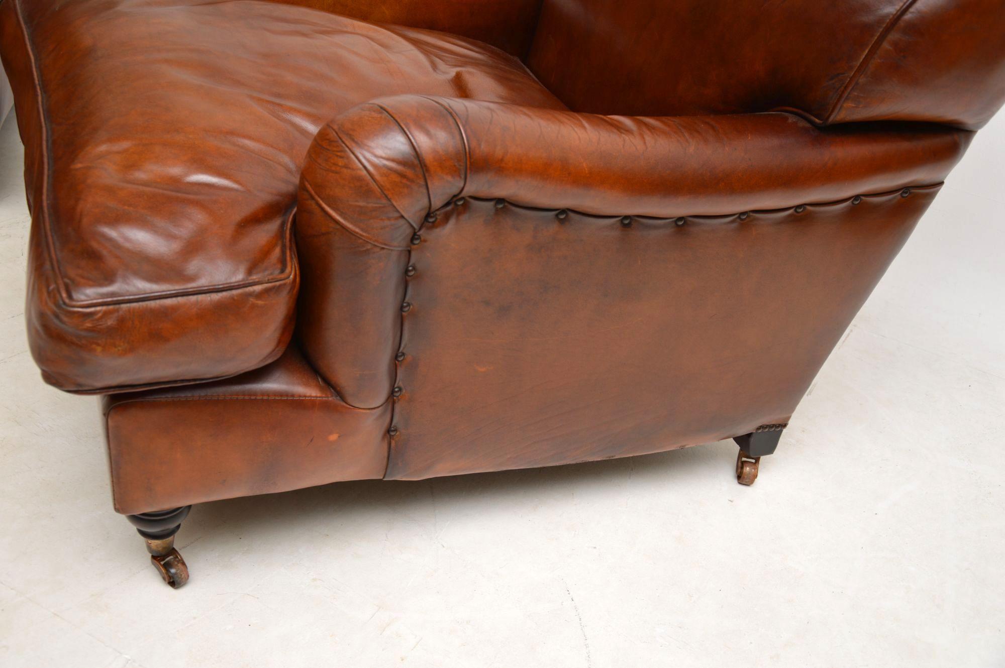 Large Pair of Leather Antique ‘Howard’ Style Armchairs 4