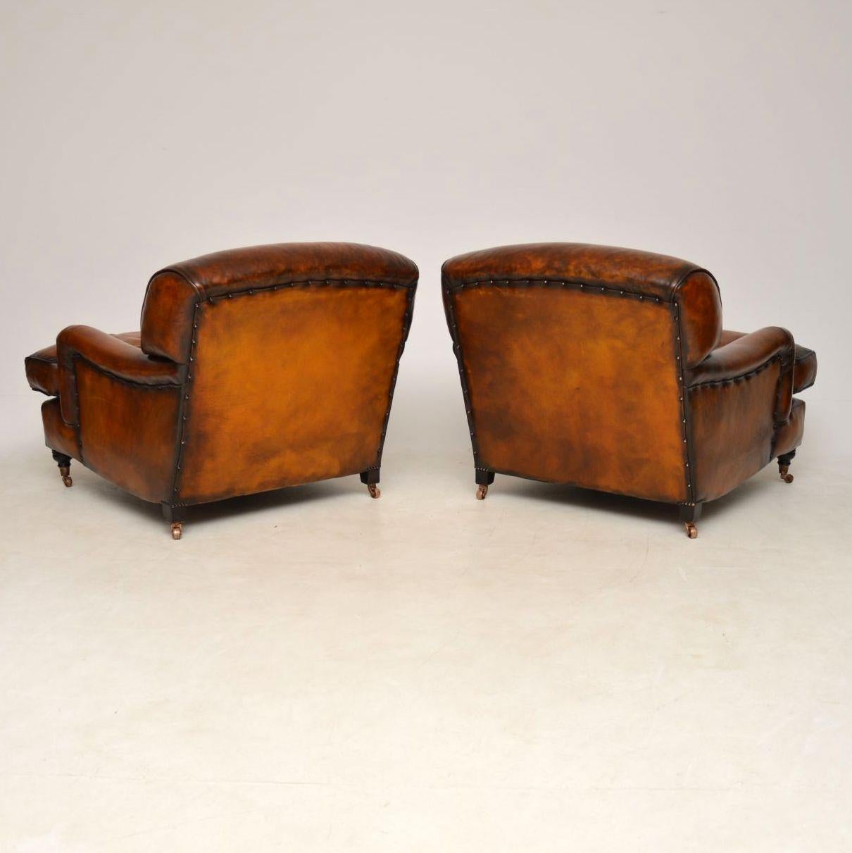 Large Pair of Leather Antique ‘Howard’ Style Armchairs 5
