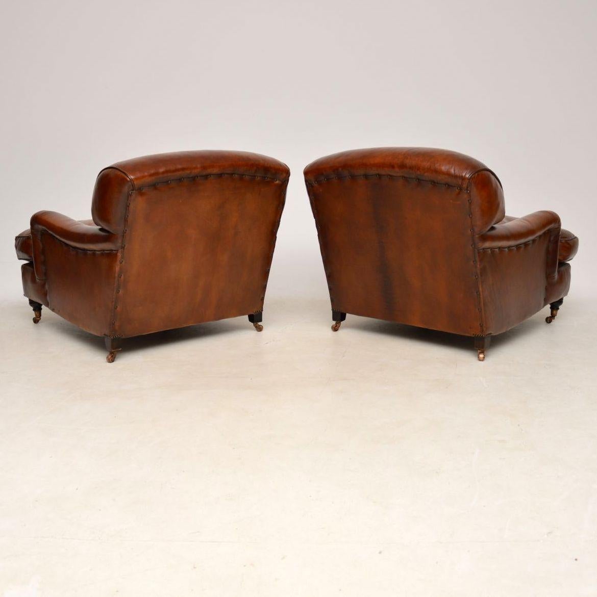 Large Pair of Leather Antique ‘Howard’ Style Armchairs 5