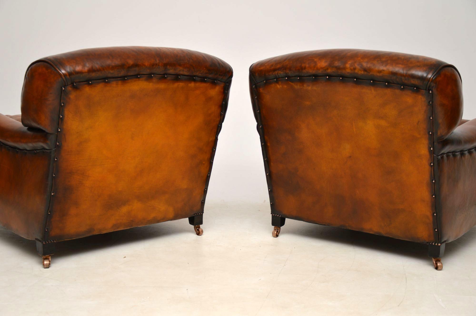 Large Pair of Leather Antique ‘Howard’ Style Armchairs 6