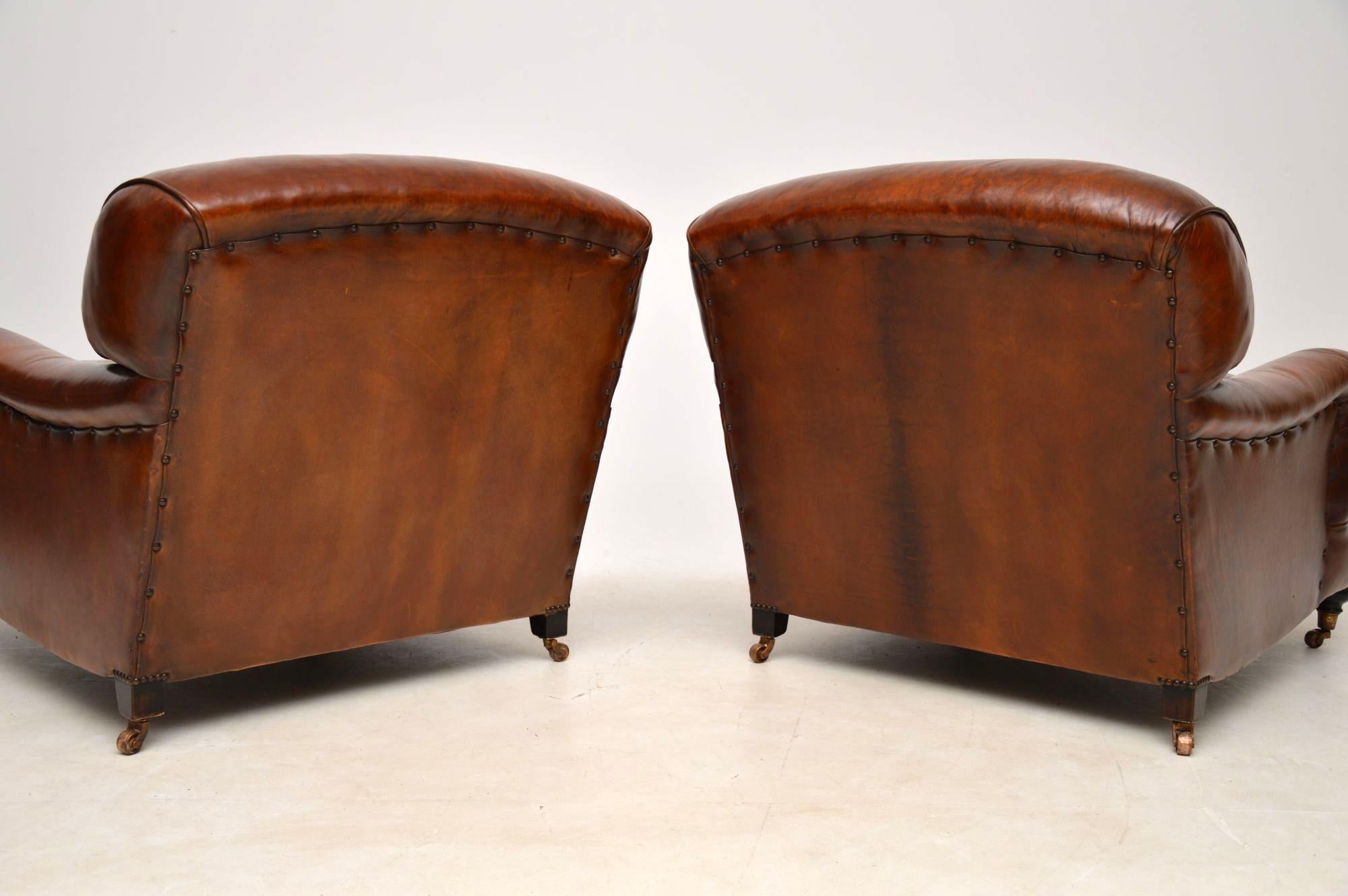 Large Pair of Leather Antique ‘Howard’ Style Armchairs 6