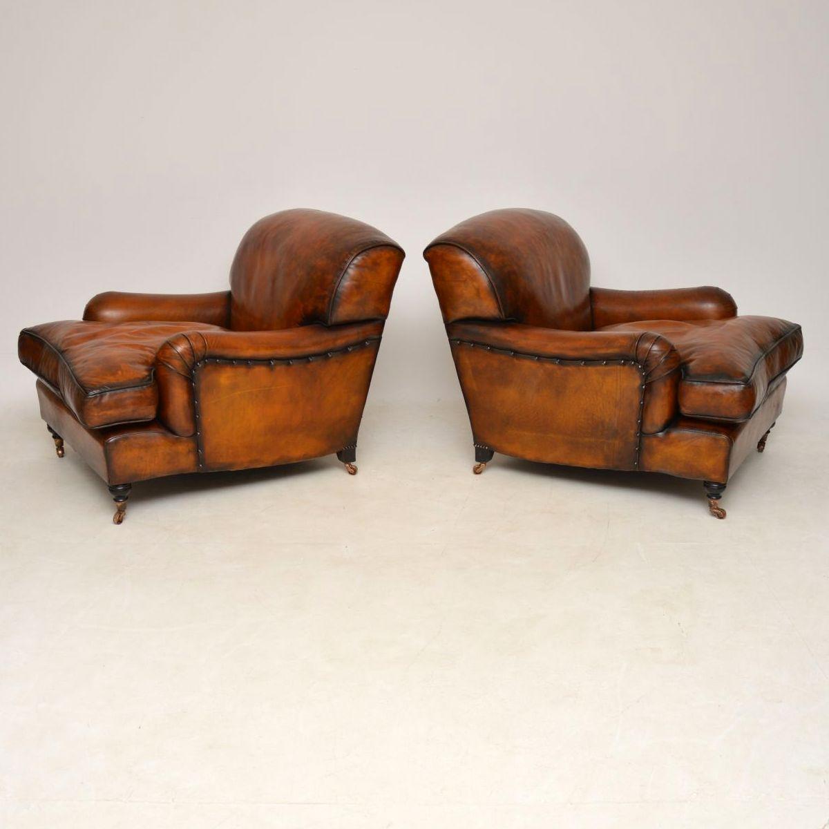 Victorian Large Pair of Leather Antique ‘Howard’ Style Armchairs