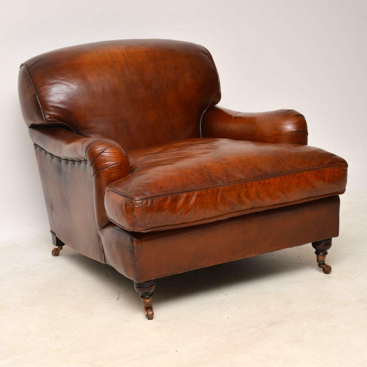 Victorian Large Pair of Leather Antique ‘Howard’ Style Armchairs