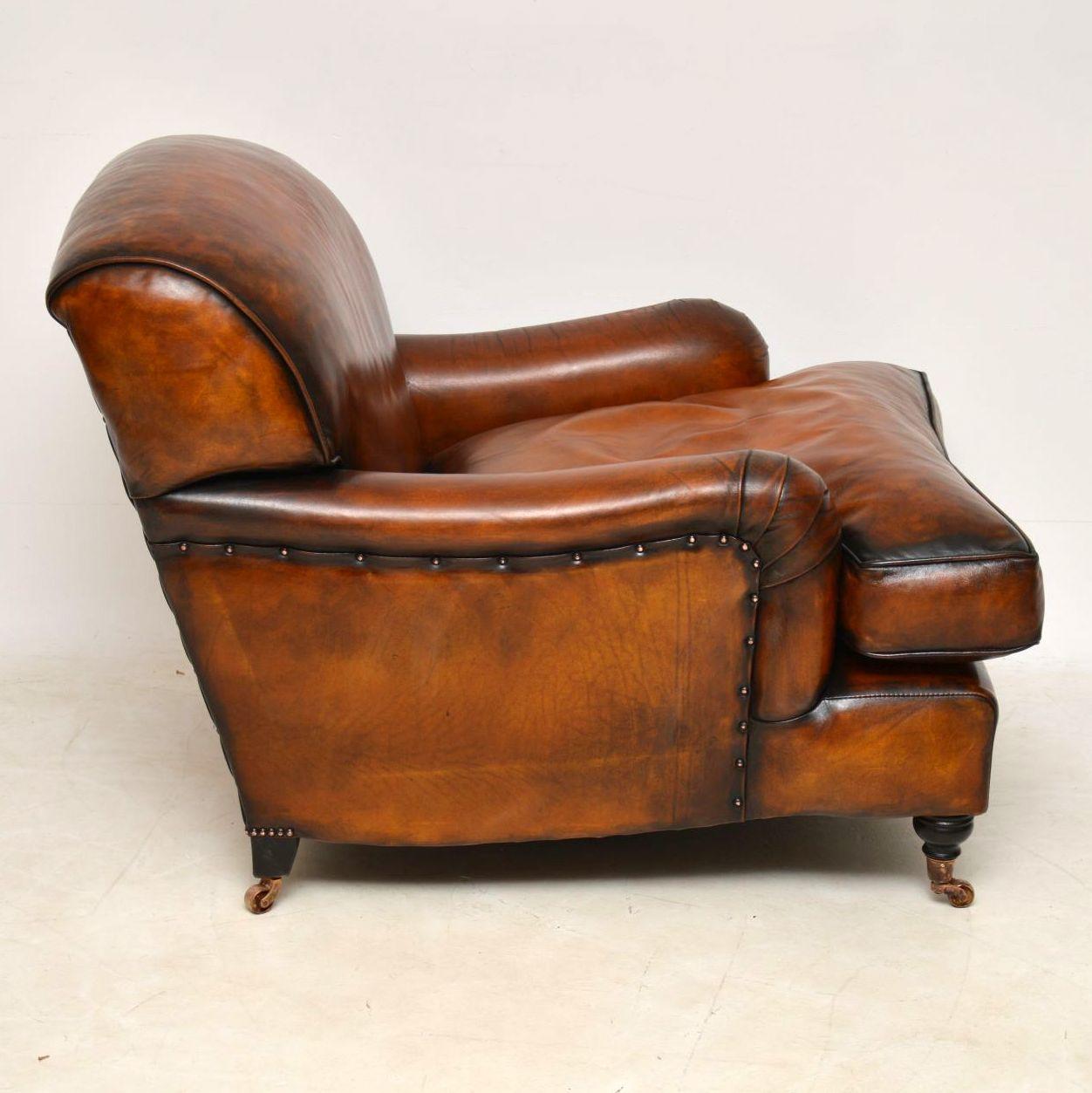 Large Pair of Leather Antique ‘Howard’ Style Armchairs In Good Condition In London, GB