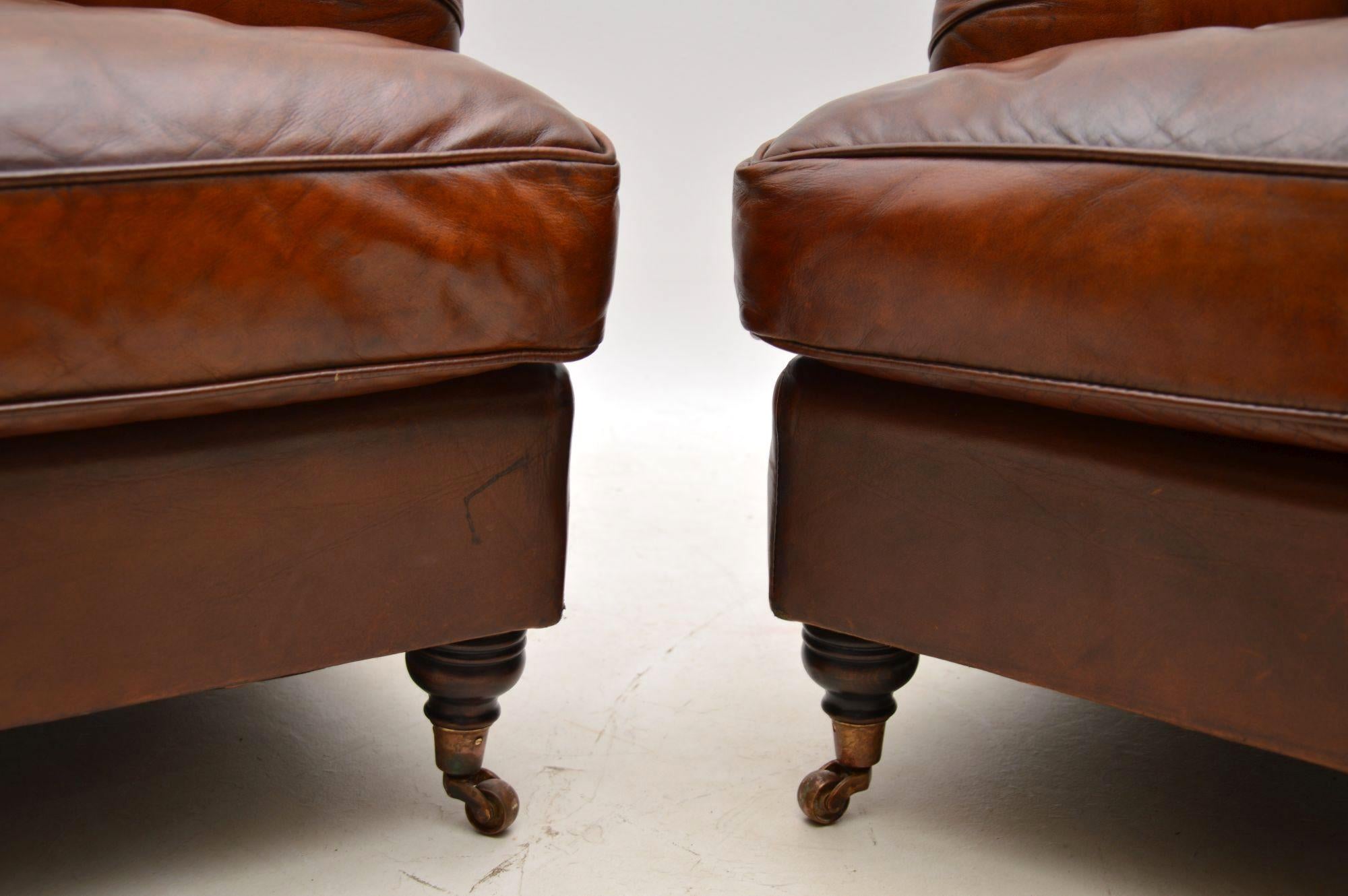 Large Pair of Leather Antique ‘Howard’ Style Armchairs 2
