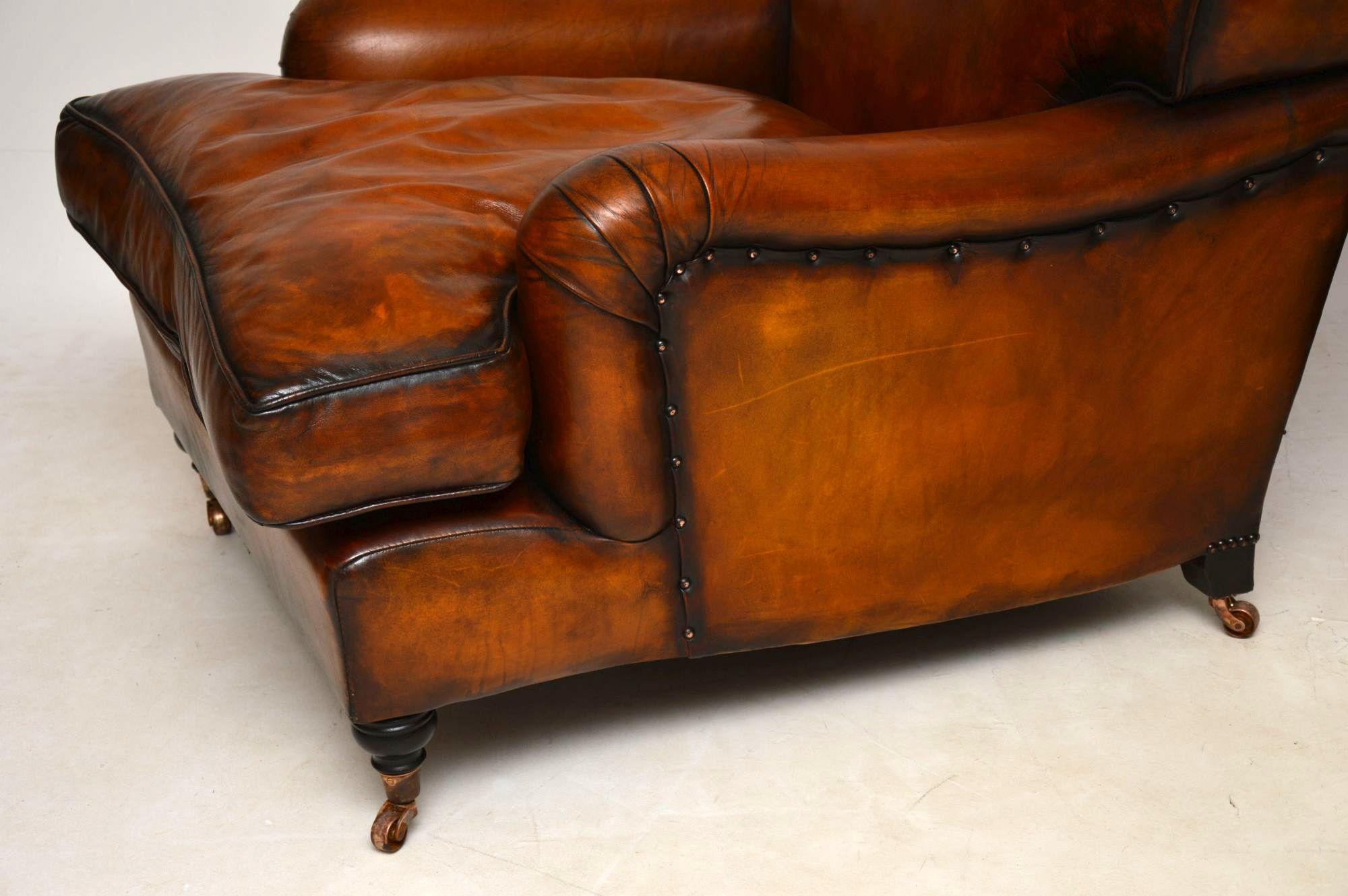 Large Pair of Leather Antique ‘Howard’ Style Armchairs 3