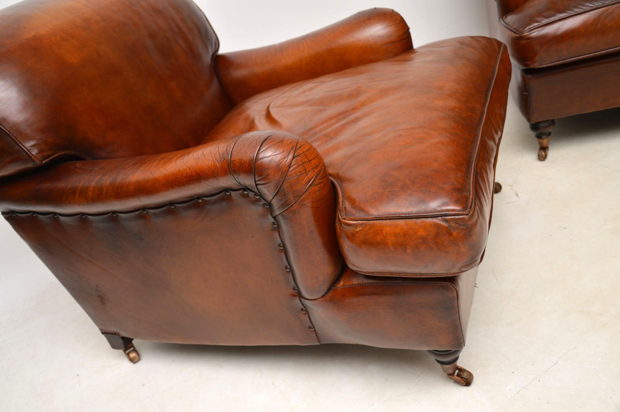 Large Pair of Leather Antique ‘Howard’ Style Armchairs 3