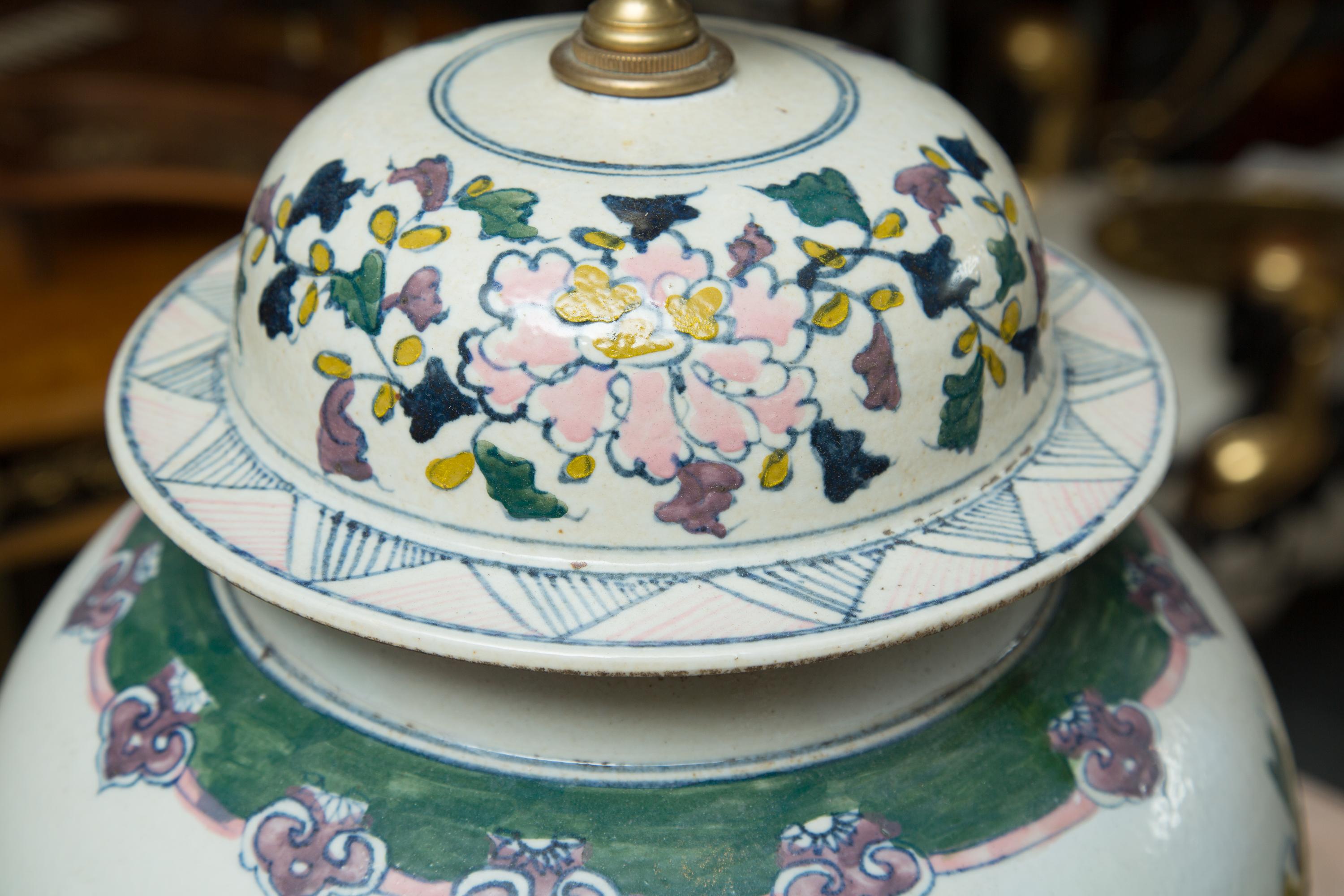 Hand-Painted Large Lidded Urns as Table Lamps