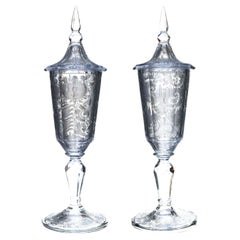 Large Pair of Lidded Vases in cut glass, Bohemia, circa 1790