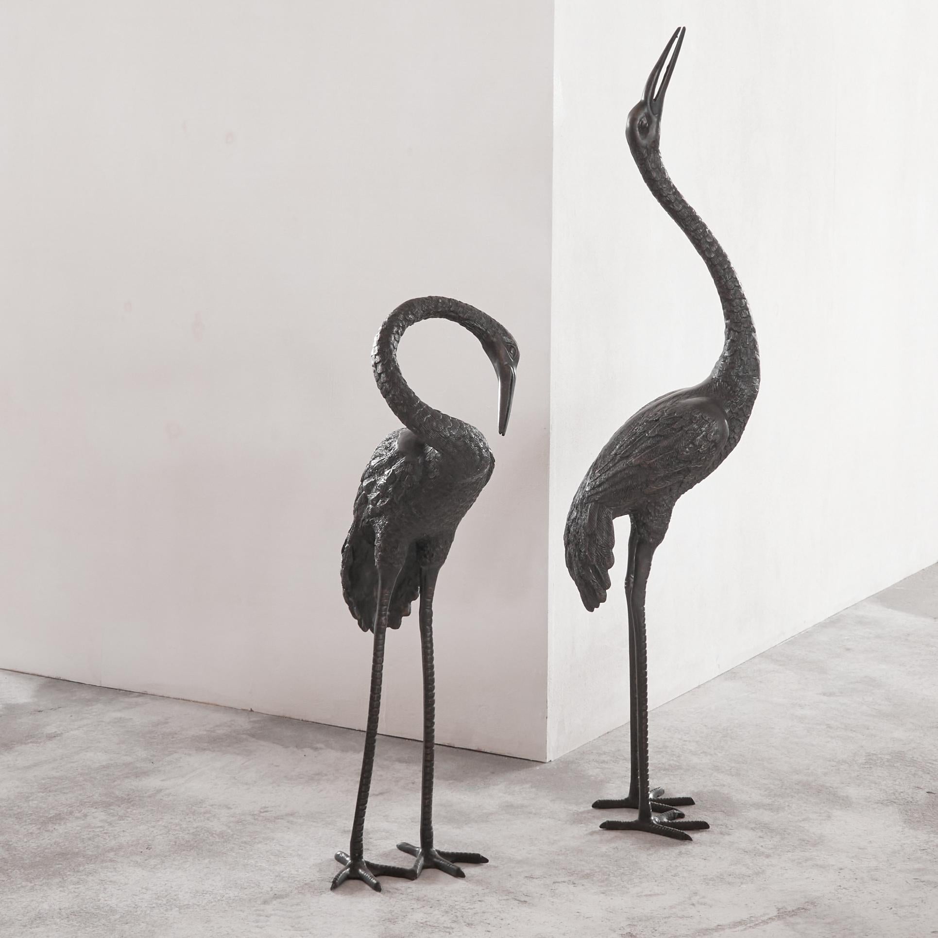 Gran Pareja de Garzas de Tamaño Natural en Bronce Años 70 en venta 5