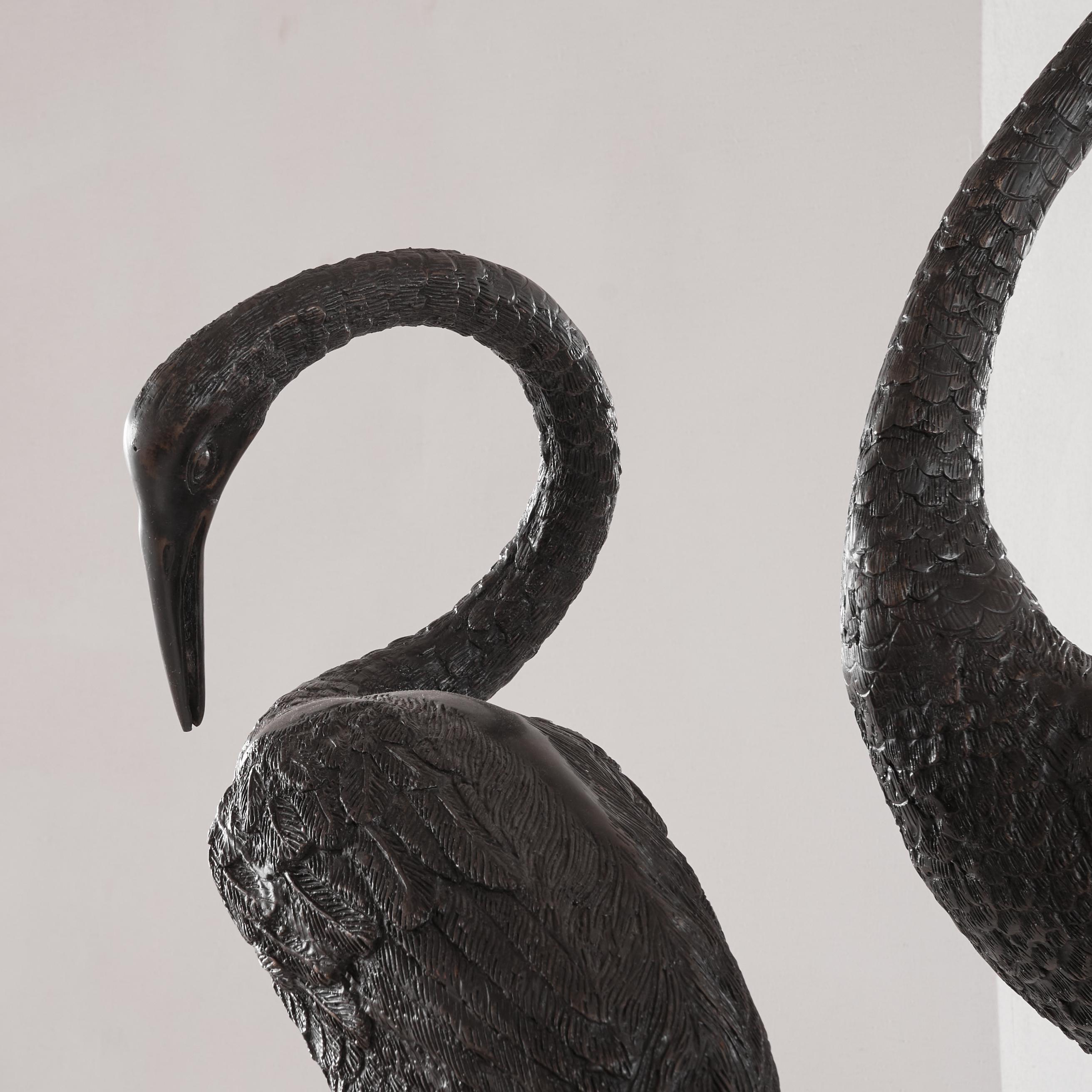 20ième siècle Grande paire de hérons en bronze grandeur nature 1970 en vente